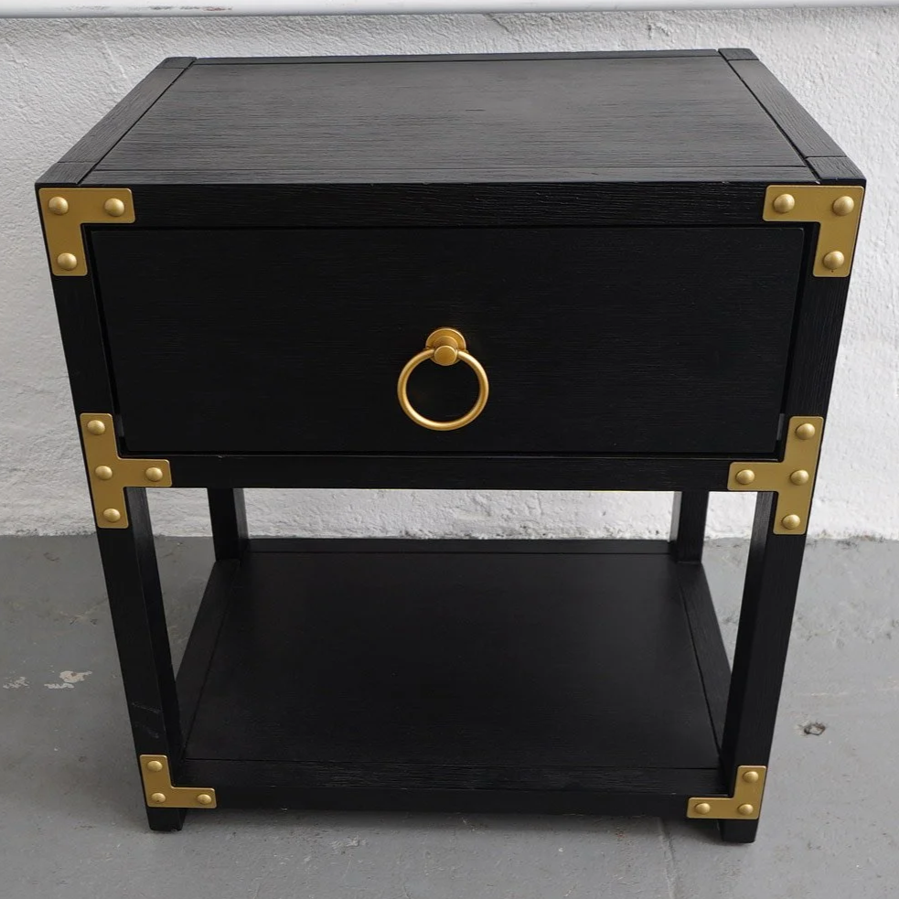 BLACK & BRASS NIGHTSTAND, $40, H20" X W18" X D13", 2 TOTAL