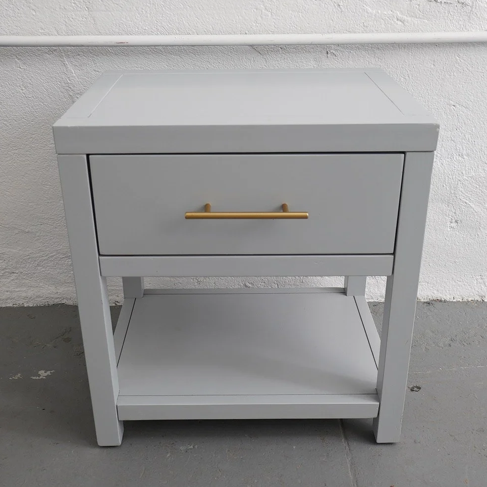 GREY SINGLE DRAWER NIGHTSTAND, $60, H17.5" X W18" X D13.5", 2 TOTAL