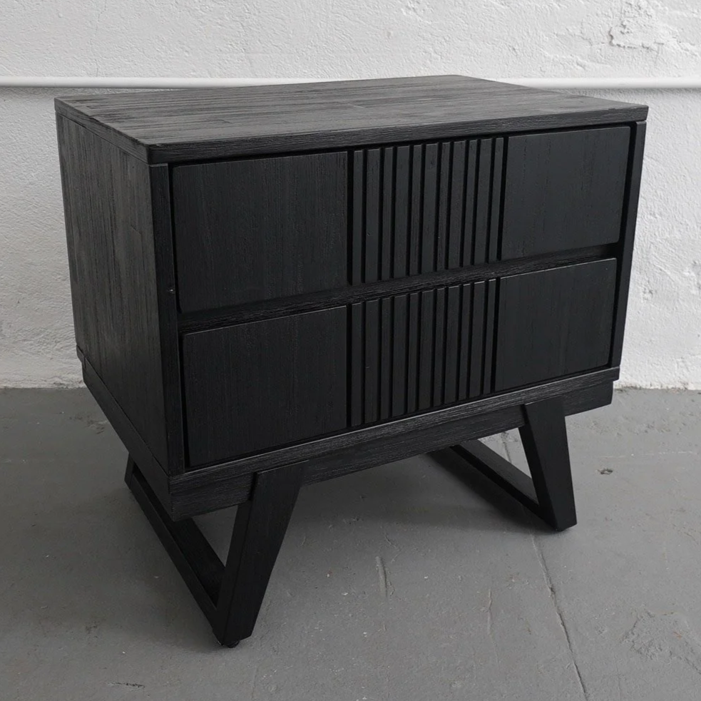 BLACK WOOD NIGHTSTAND, $85, H22" X W24" X D15.5", 2 TOTAL