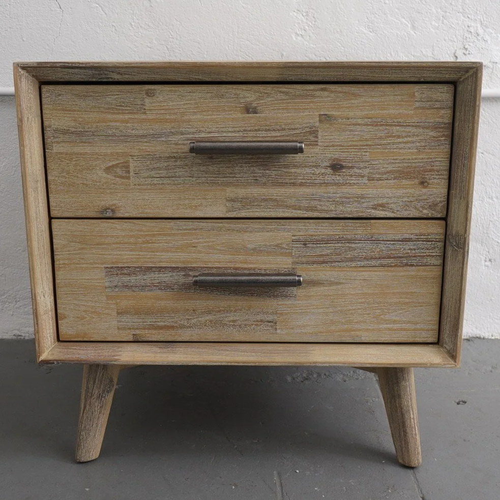 RUSTIC 2 DRAWER NIGHTSTAND, $60, H24" X W24" X D17.5", 2 TOTAL