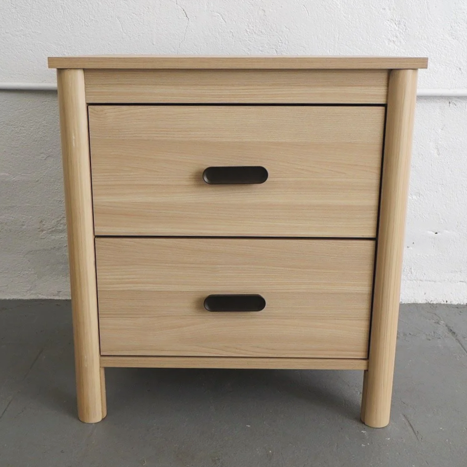 ASHLEY BLONDE WOOD NIGHTSTAND, $40, H:24.5" X W22" X D16", 2 TOTAL