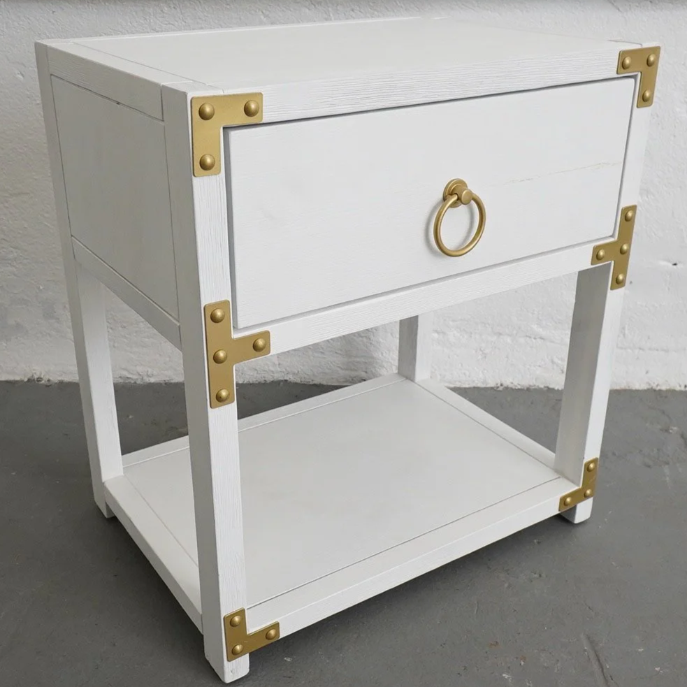 WHITE & BRASS NIGHTSTAND, $40, H20" X W18" X D13", 2 TOTAL