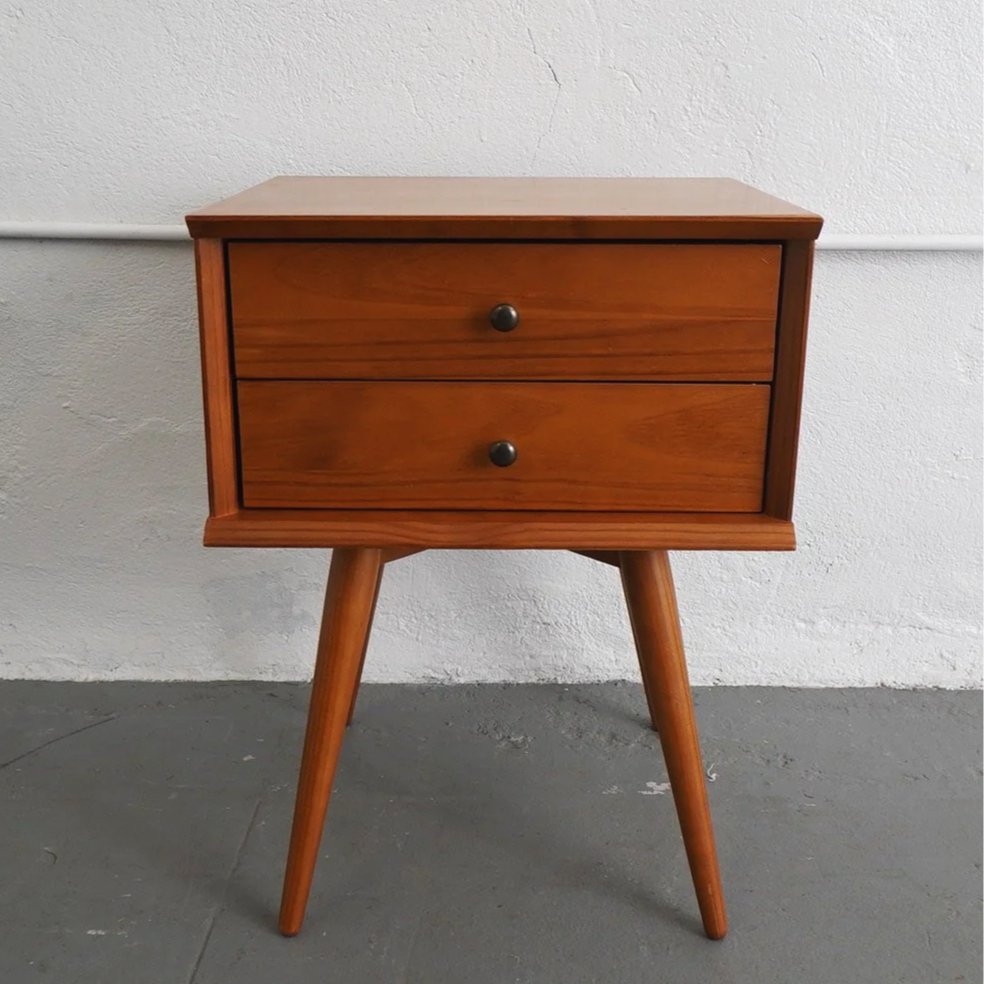 MCM 2 DRAWER WALNUT NIGHTSTAND, $45, H25" X W18" X D15", 2 TOTAL