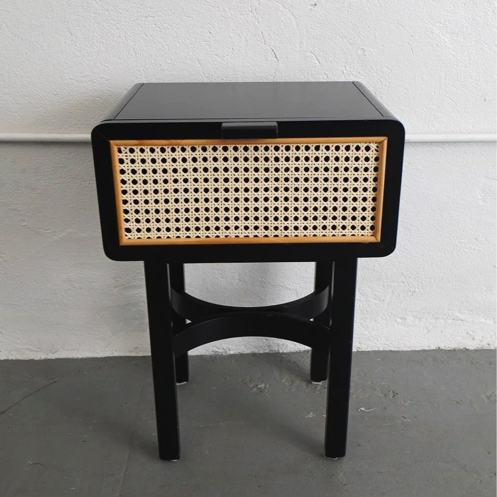 BLACK & CANE SINGLE DRAWER NIGHTSTAND, $45, H26 X W18" X D13", 2 TOTAL