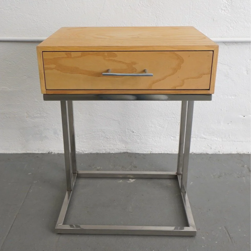 PINE & CHROME NIGHTSTAND, $60, H24" X W18" X D14", 1 TOTAL
