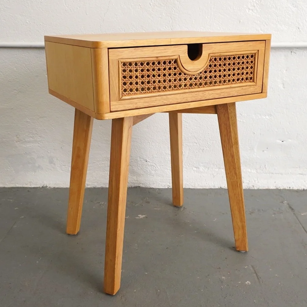 RATTAN SINGLE DRAWER NIGHTSTAND, $75, H24" X W18" X D15", 2 TOTAL