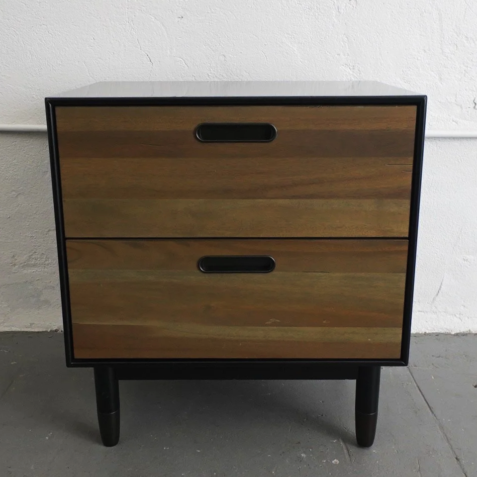 BLACK & WOOD 2 DRAWER NIGHTSTAND, $55, H26" X W24" X D17", 2 TOTAL
