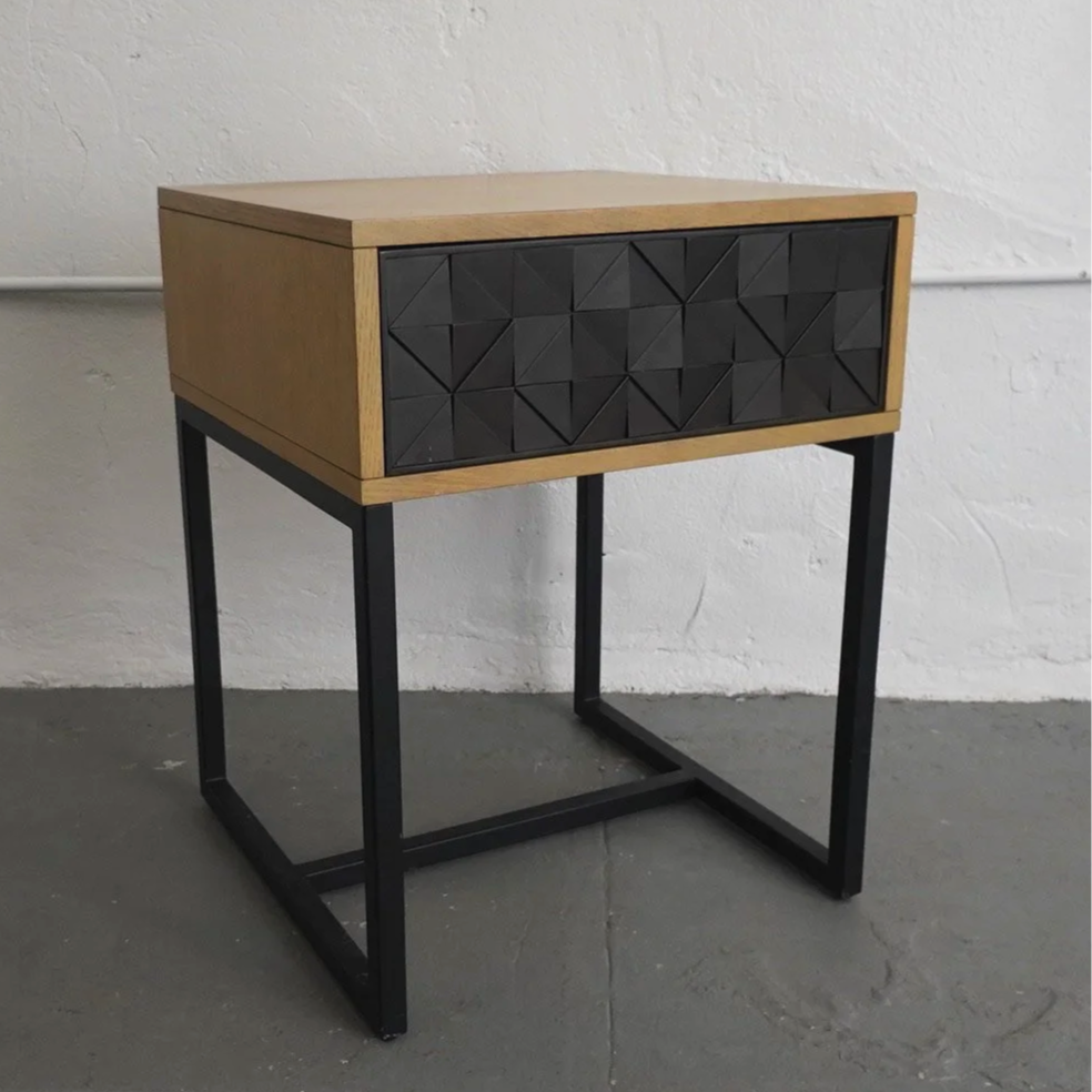 Black & Wood Geo Nightstand, $35, H26" x W20" x D22", 2 Total
