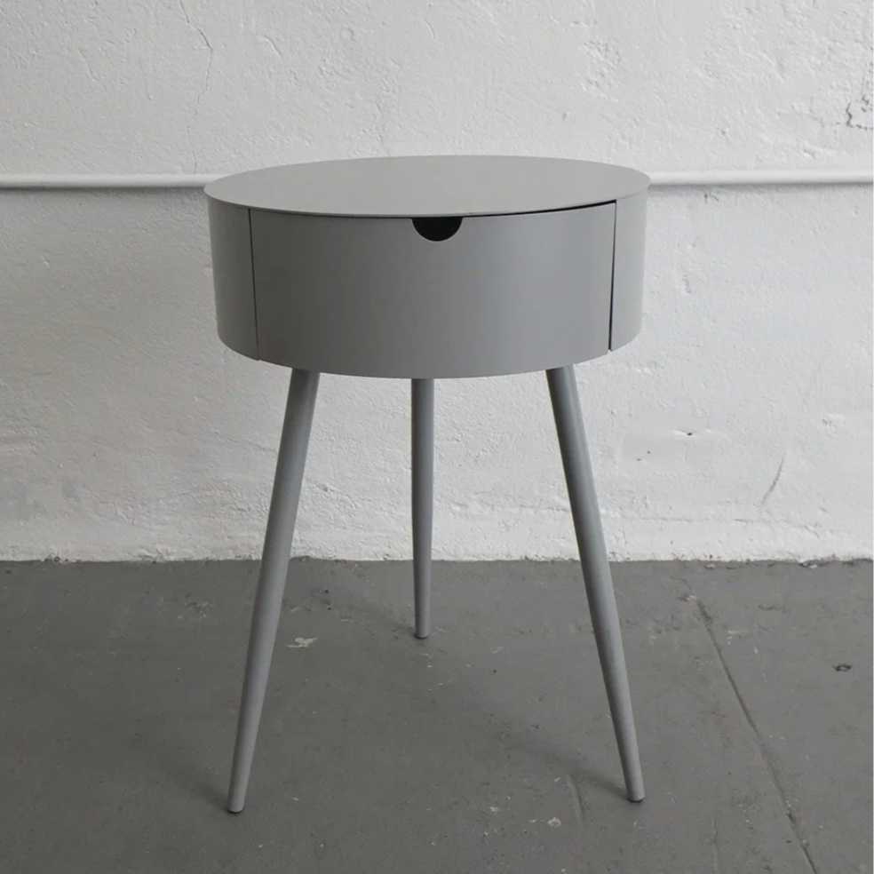 Grey Metal Nightstand, $35, H: 24    W16" x D16", 1 Total