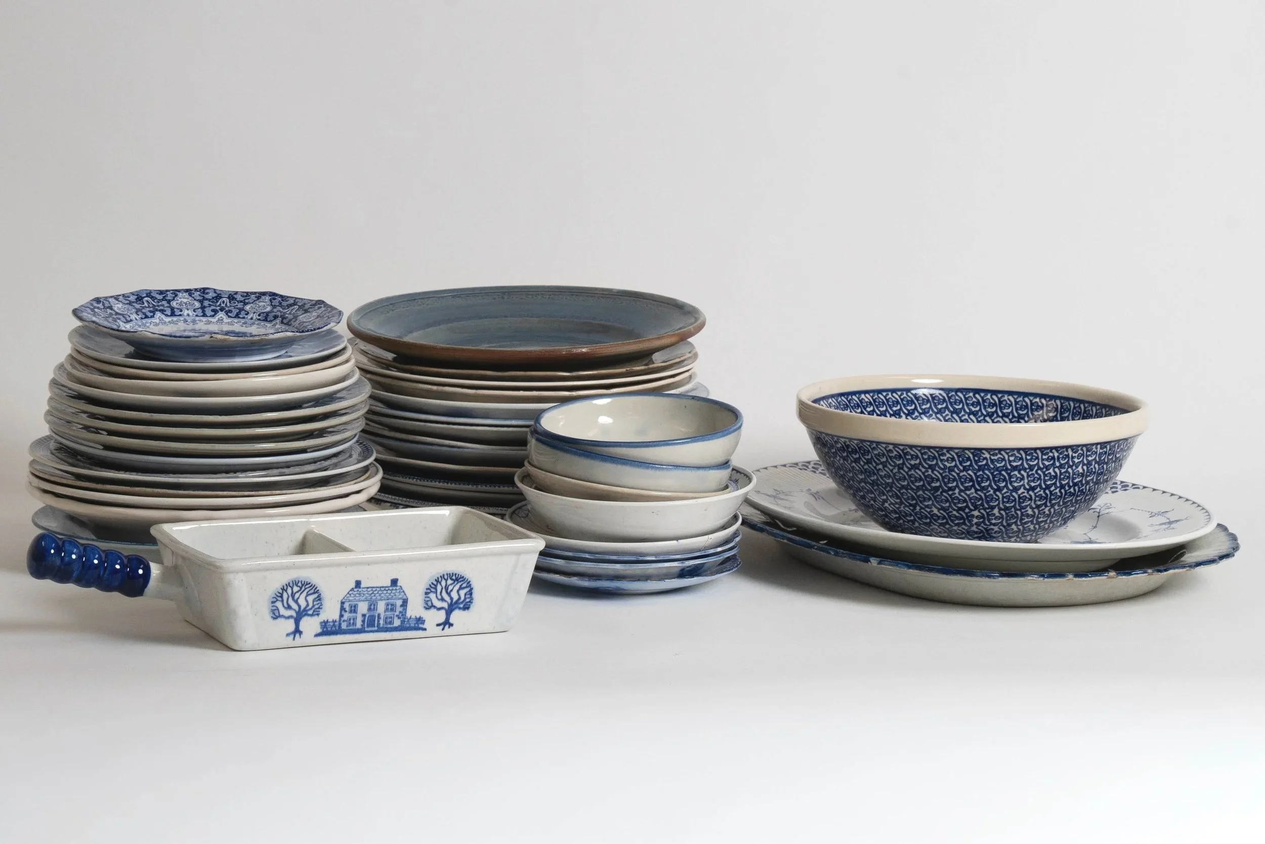 BLUE & WHITE DISH SET, SERVICE FOR 13, $200