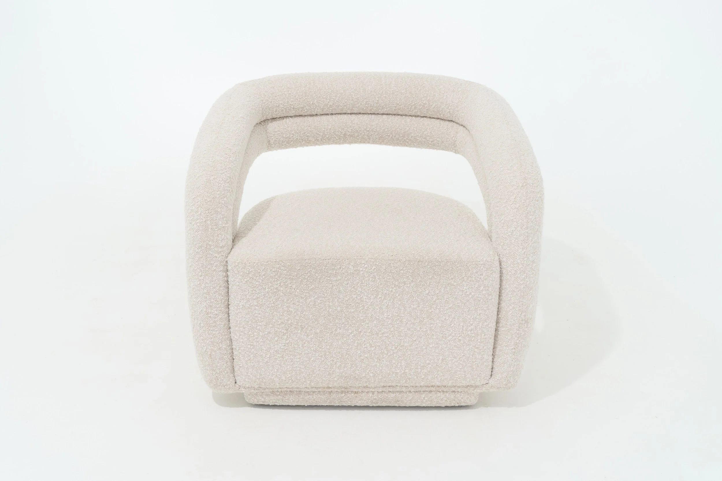 BOUCLE WHITE FLOATING BACK ACCENT CHAIR, $100, H30" X W33" D27", #01320 #01321, 2 TOTAL
