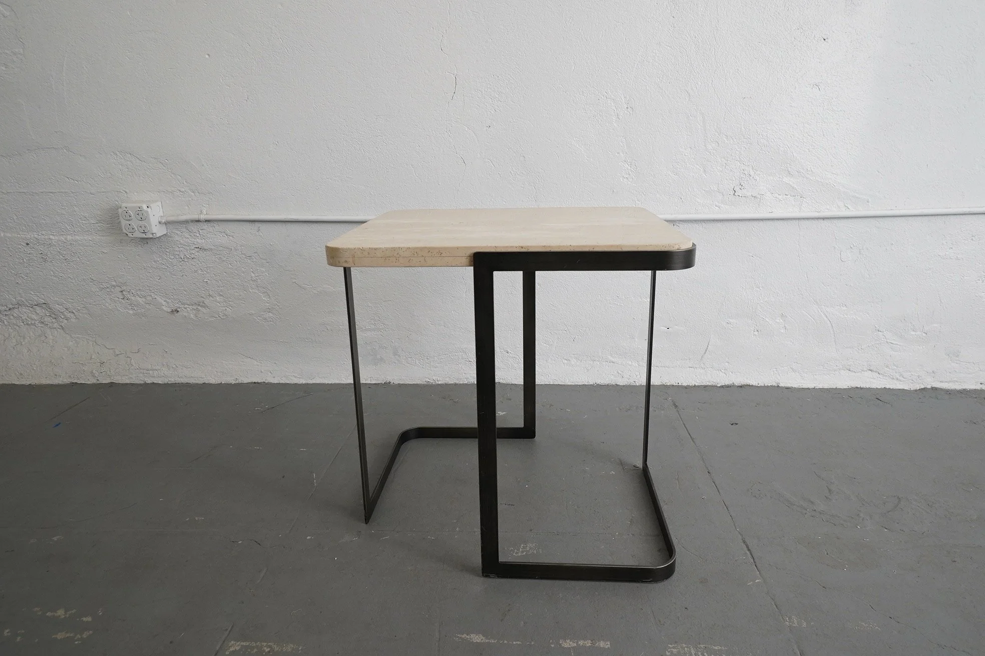 Metal & Travertine Side Table, $100, H24" x W24" x D22", 2 Total