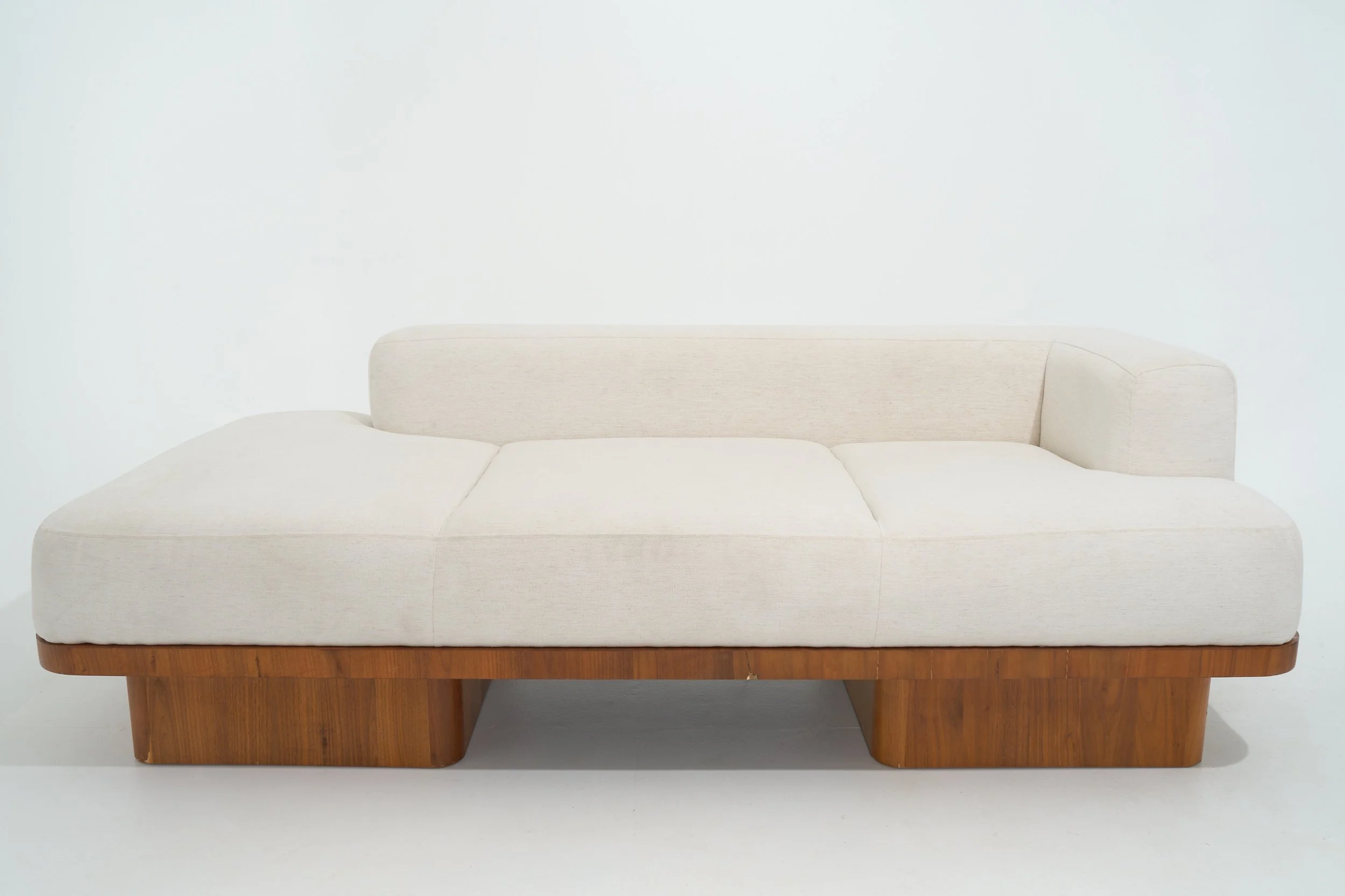 
 CREAM BOUCLE JAPANDI SOFA WITH WOOD BASE, $510, H25" X W36" X D78", #03439, SINGLE