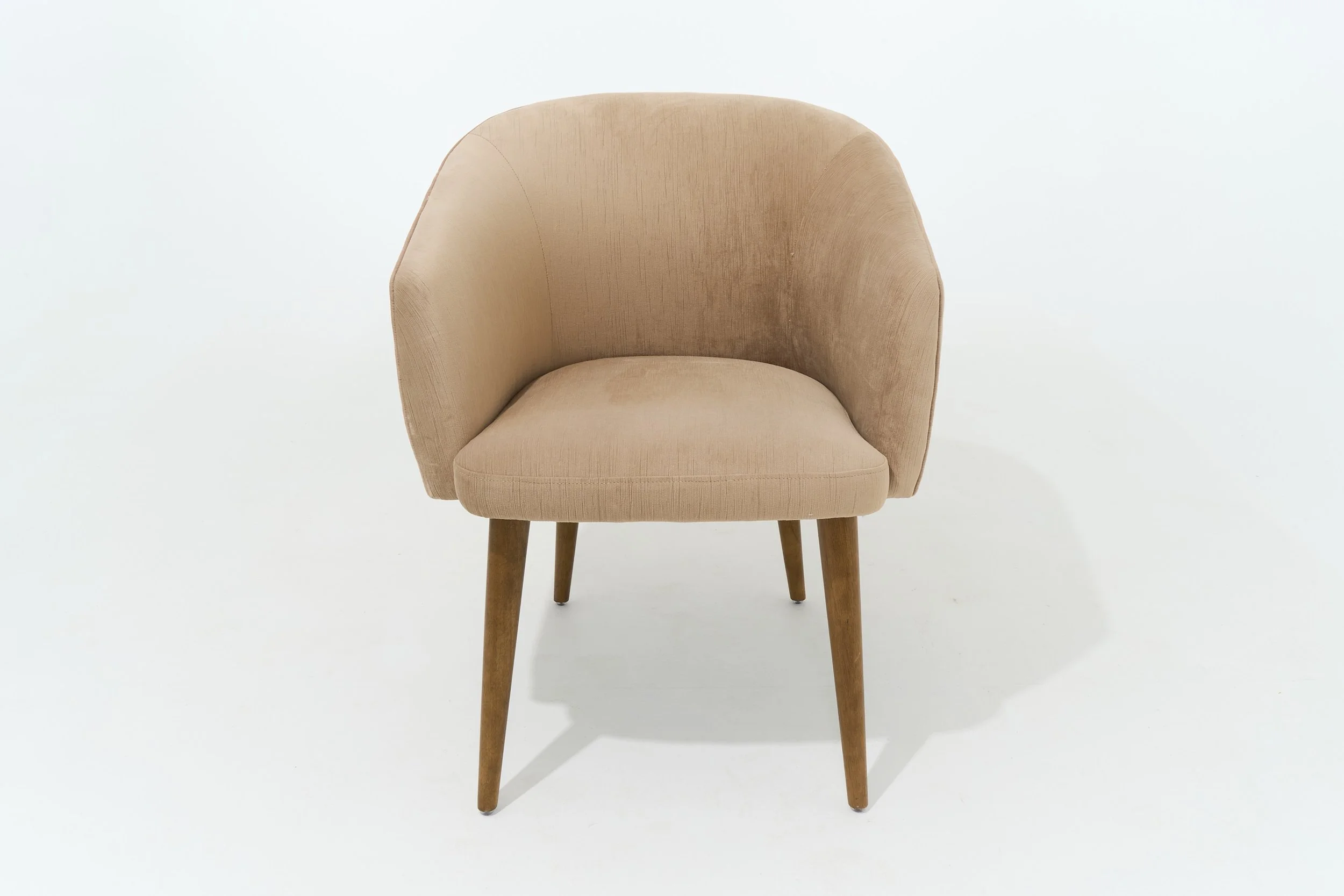 CLASSIC TAUPE VELOUR & DARK WOOD ACCENT CHAIR, $100, H32" X W25" X D25", #01323, SINGLE