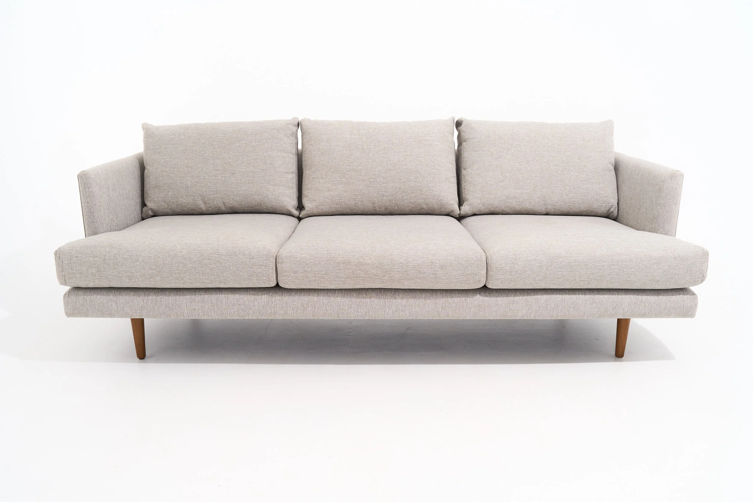 HEATHER GREY CANVAS MODERN 3 SEATER SOFA, $390, H30" X W83 X D34", #03444, SINGLE