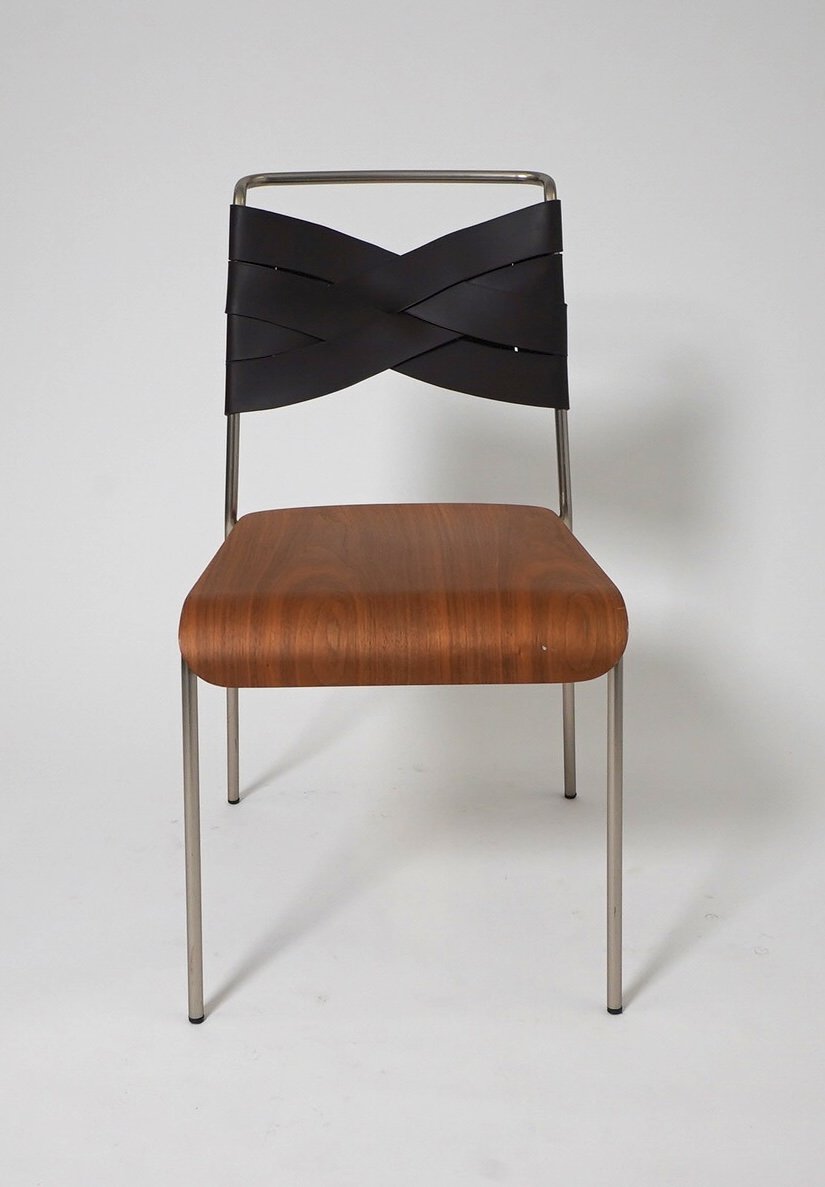 Black Leather & Walnut Chair, $135, H33" x W18" x D22", 6 Total