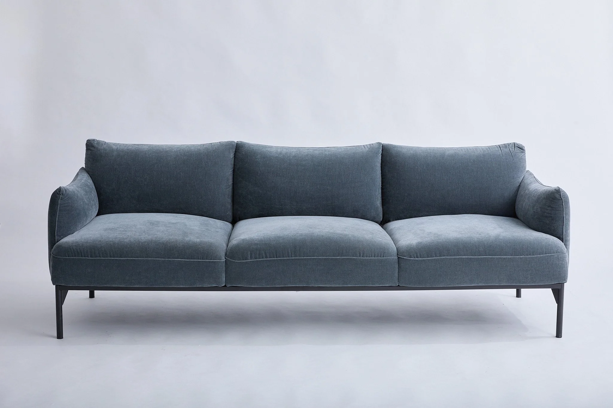 BLUE CHENILLE SOFA, $300, H30" X W85" X D30", Single