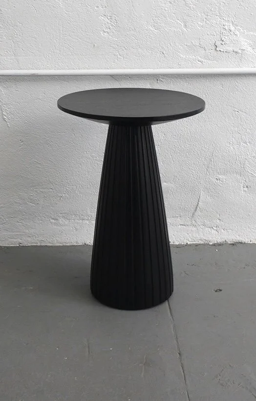 Black Wood Spool Table, $55, H20" x W14.5" x D14.5", 2 Total