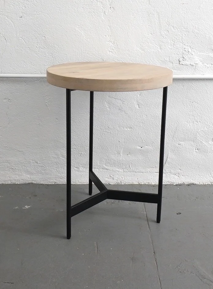 Pine & Black Metal End Table, $30, H: 24" x W19" x D19", 2 Total
