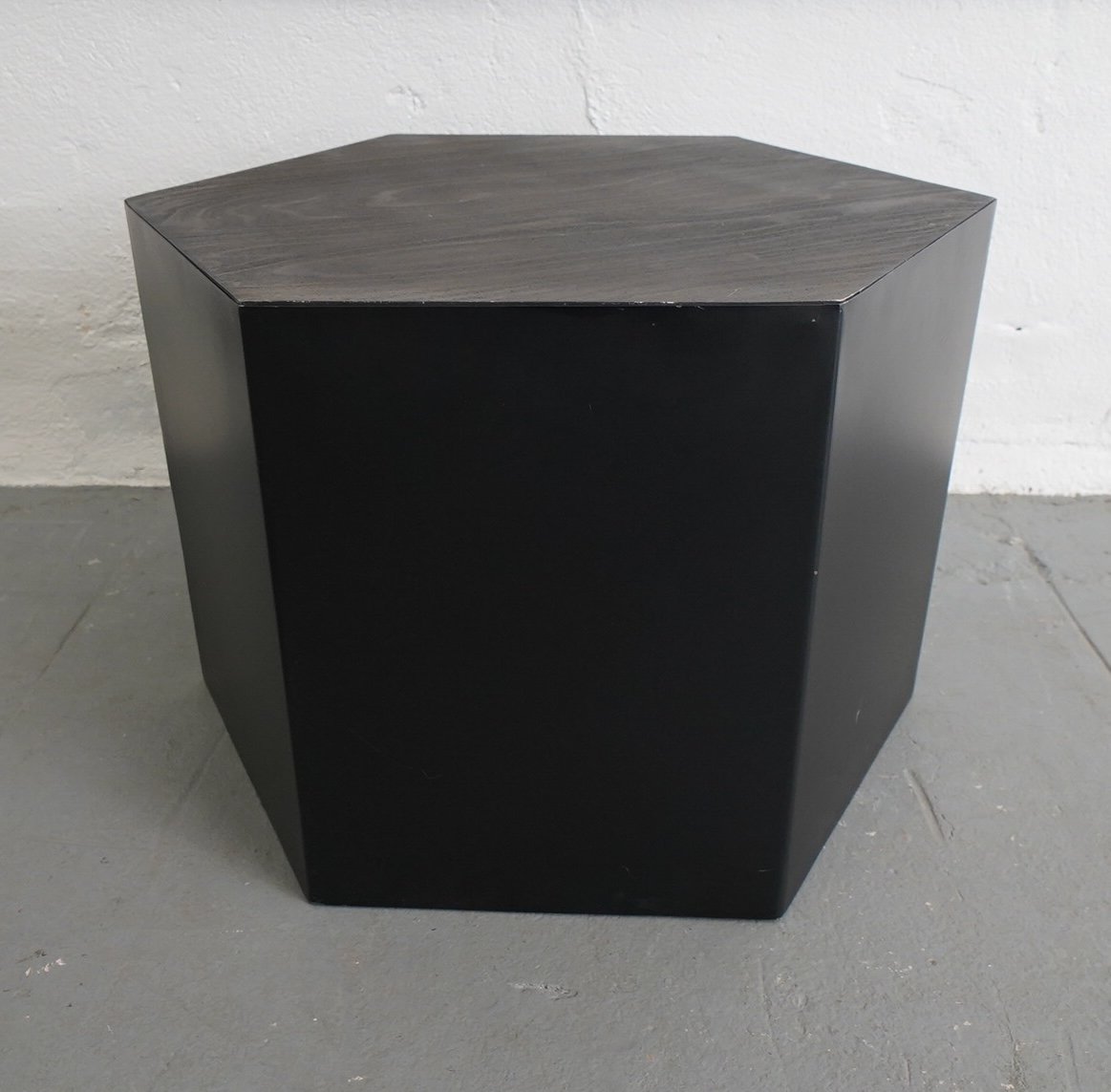 Black & Walnut Hex Table, $40, H24" x W16" x D21", Single