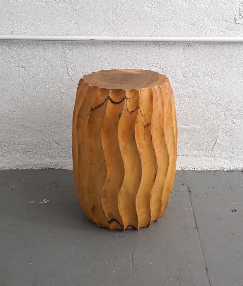 Carved Wood Barrel Side Table, $45, H19" x W12" x D12", 2 Total