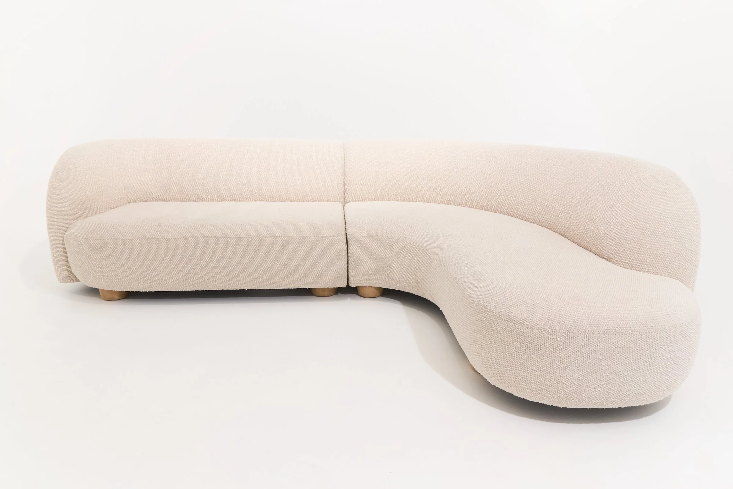 Boucle Cream Curved Sectional $690, H31" X W108" D75", #3433, Single