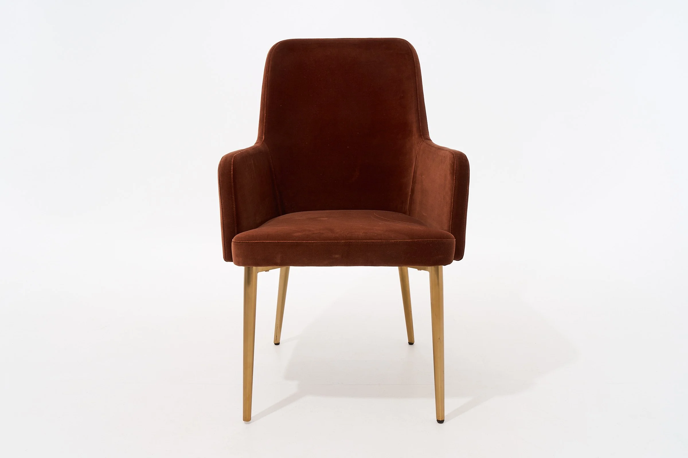 DARK BROWN VELVET & BROWN COPPER ARMCHAIR, $70, H37" X W22" X D24", #03468, SINGLE 