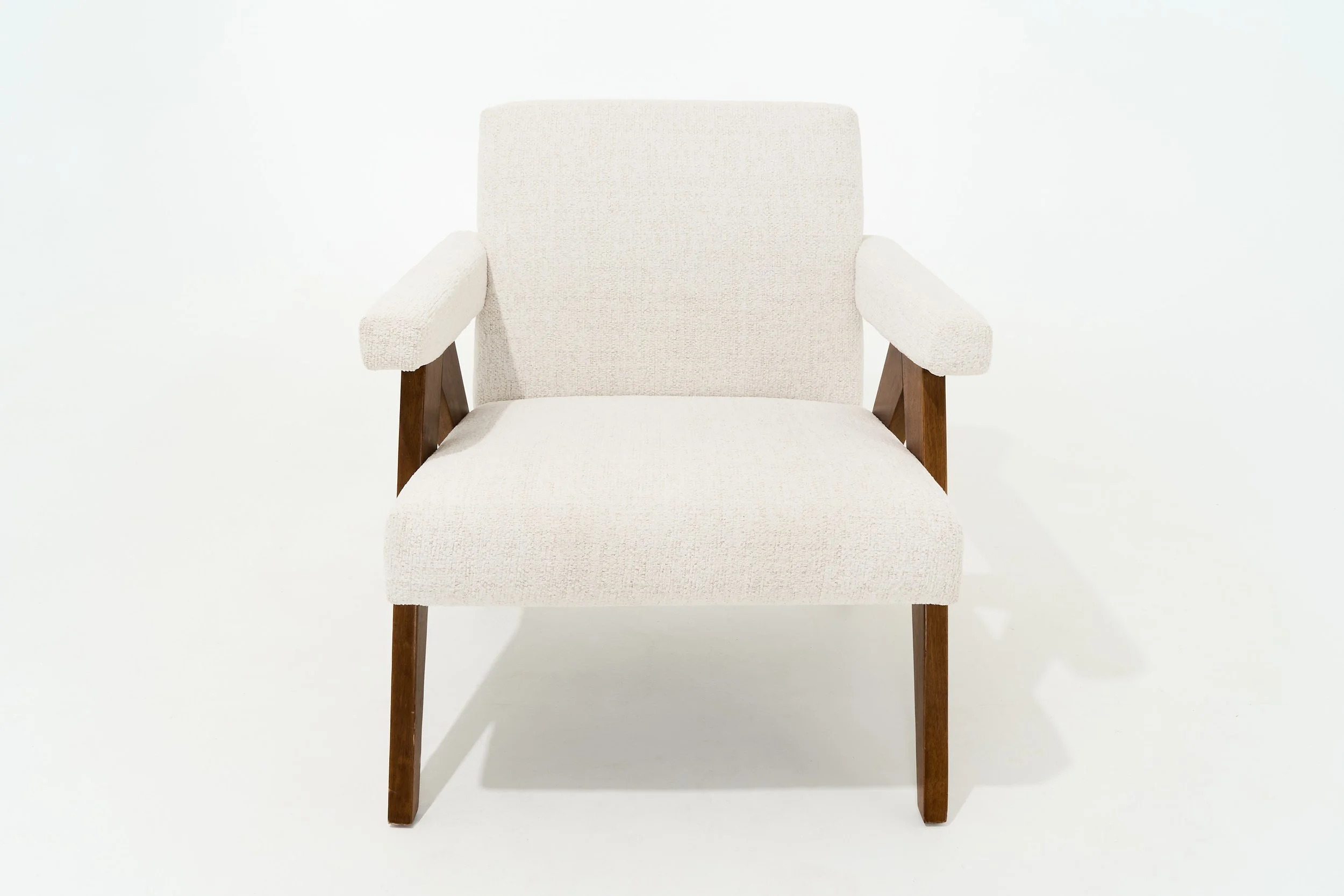 MODERN BOUCLE & NATURAL WOOD ACCENT CHAIR, $125, H33" X W29" X D22", #3478, SINGLE 