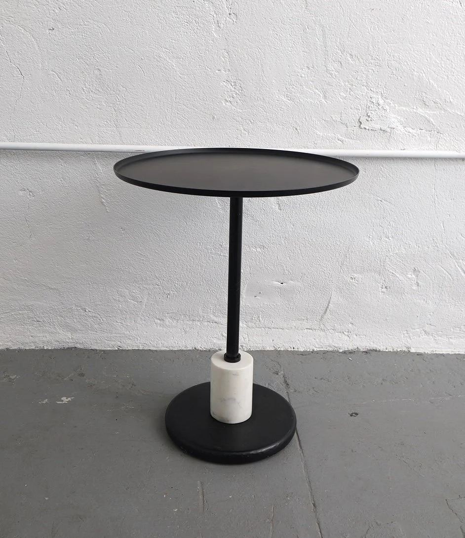 Black Metal Pedestal Table, $30, H22" x W18" x D18", Single