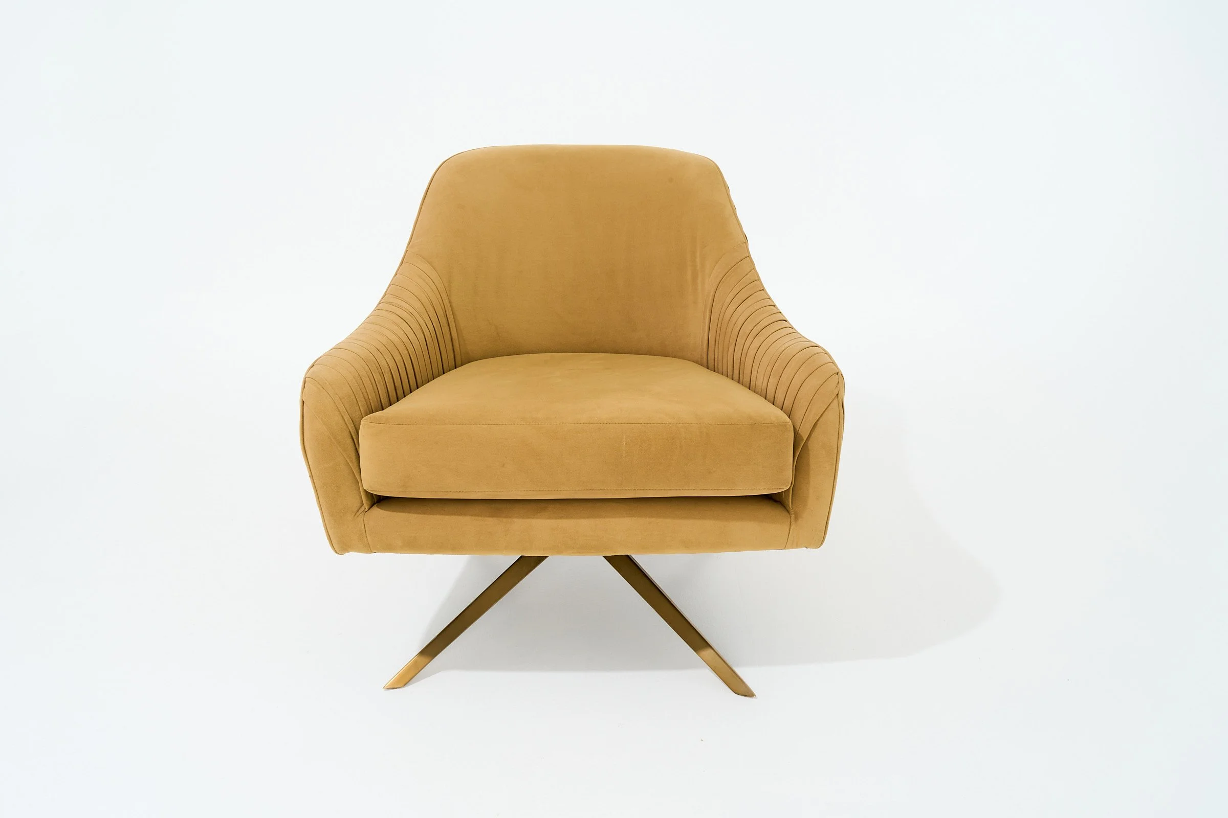 MUSTARD PINTUCKED VELOUR ACCENT CHAIR, $150, H29" X W11" X D32", #02856 #04216 2 TOTAL