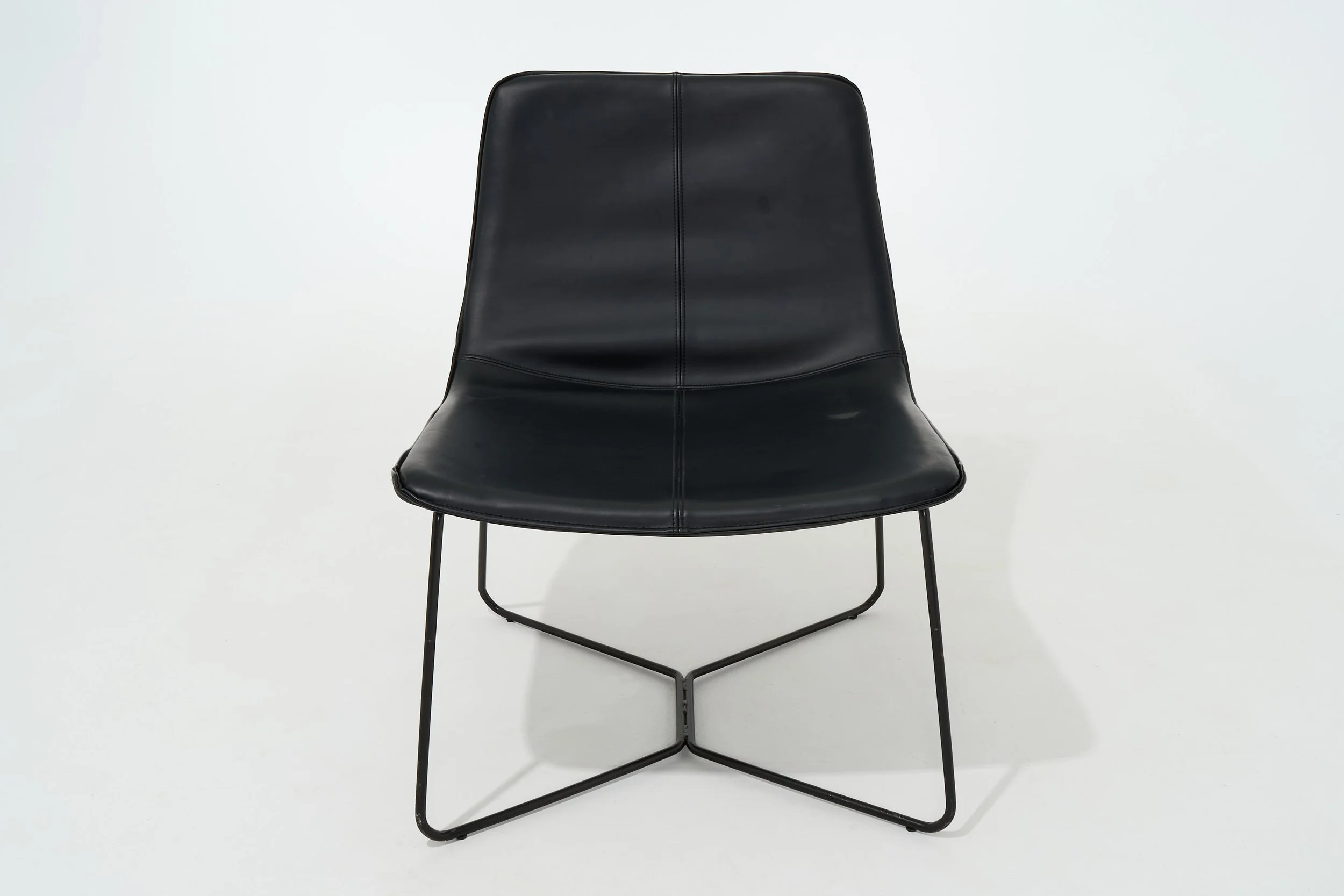 MODERN BLACK LEATHER AND METAL CHAIR, $200, H32" W24" X D20", #01322, SINGLE
