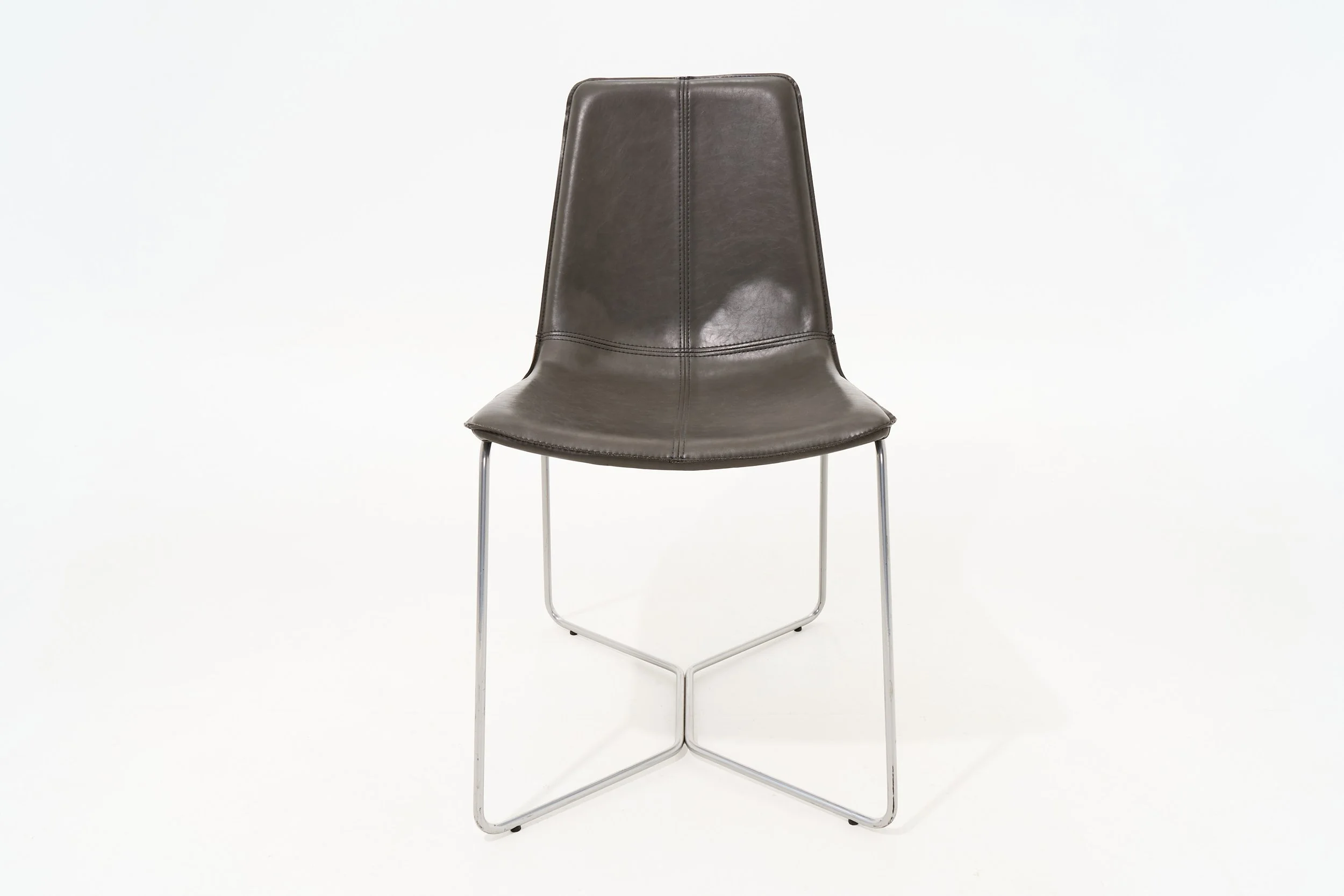 PIGEON GREY LEATHER & METAL MODERN CHAIR, $120, H33" X W18" D22", #04188, SINGLE