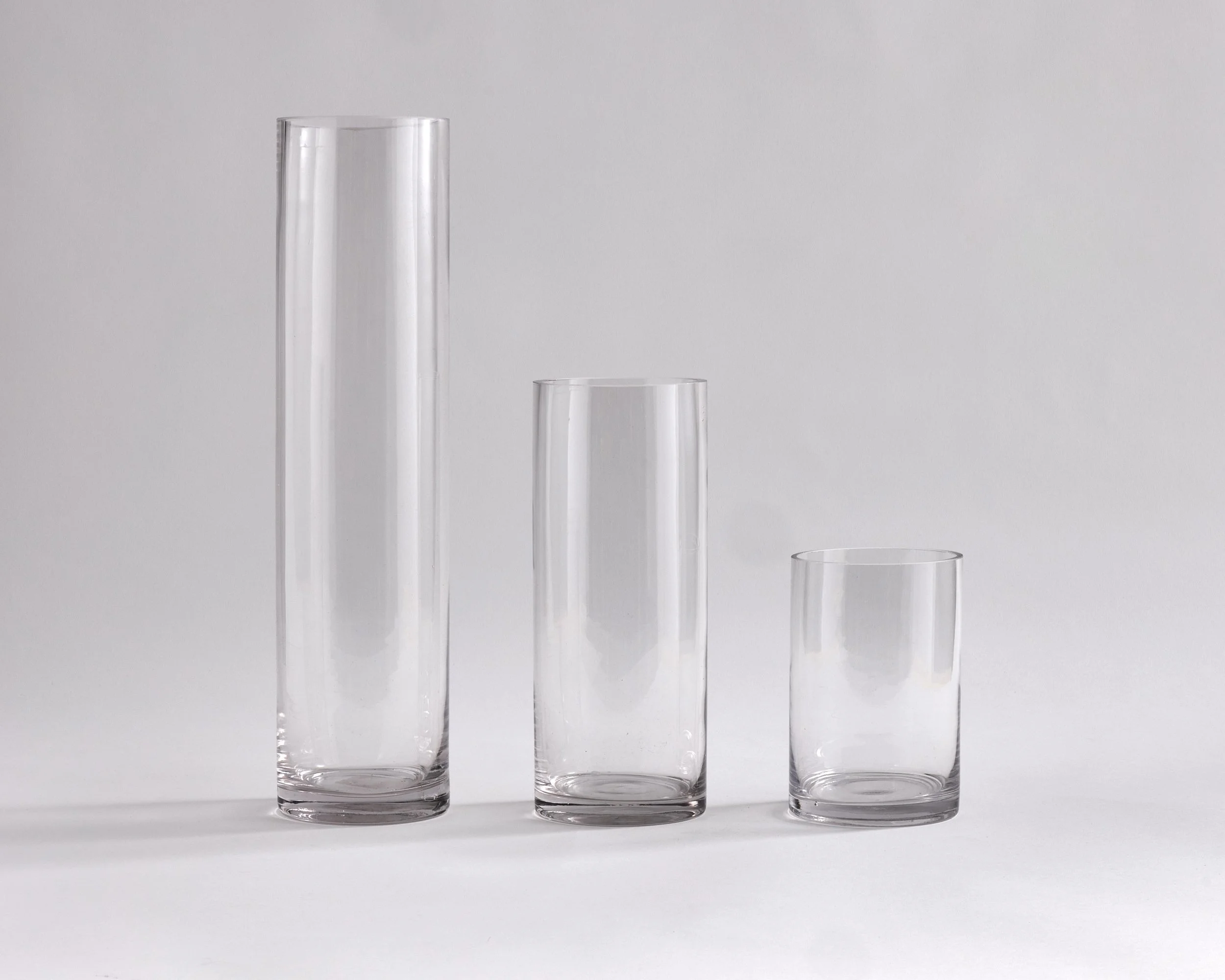 CYLINDRICAL GLASS HURRICANES, 8-16", $4-12 EACH