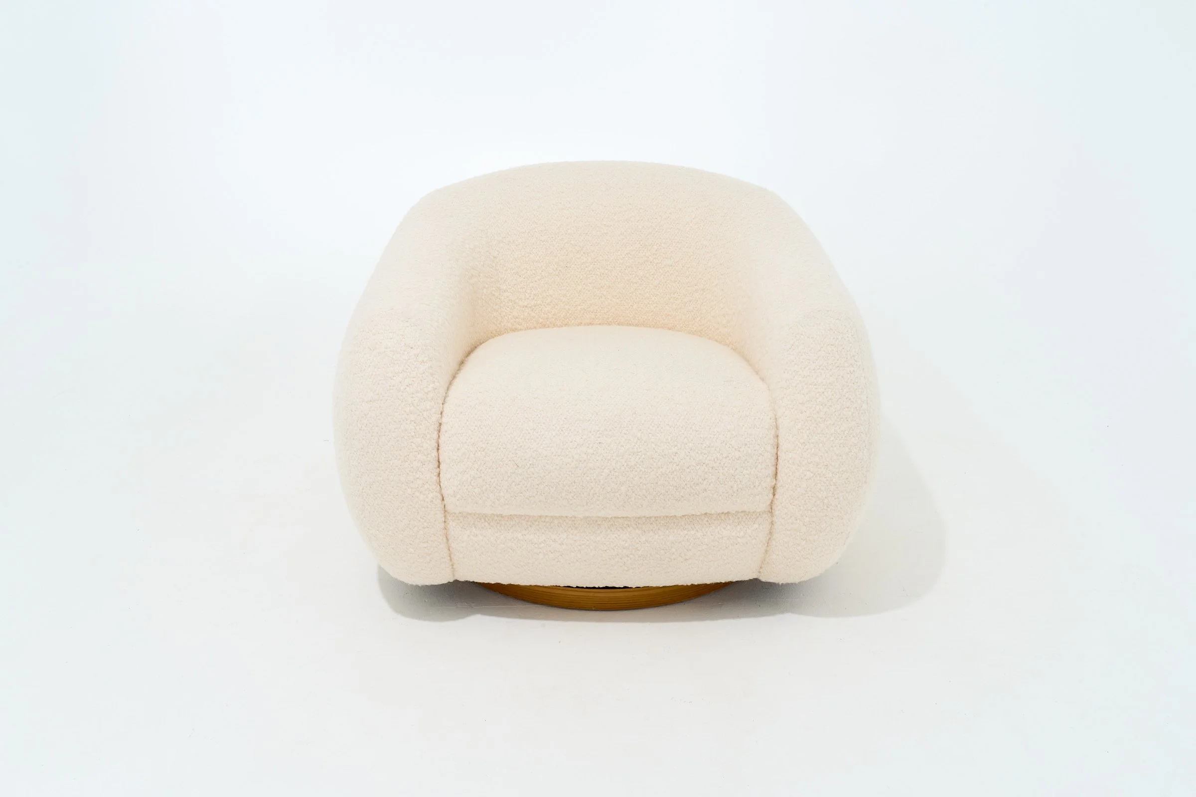 MODERN EGG CREAM BOUCLE SWIVEL ACCENT CHAIR, $250, H27" X W34" D40", #01325 #01326, 2 TOTAL