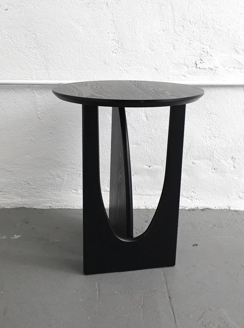 Black Wood Geo Side Table, $55, H22" x W18" x D18", 2 Total
