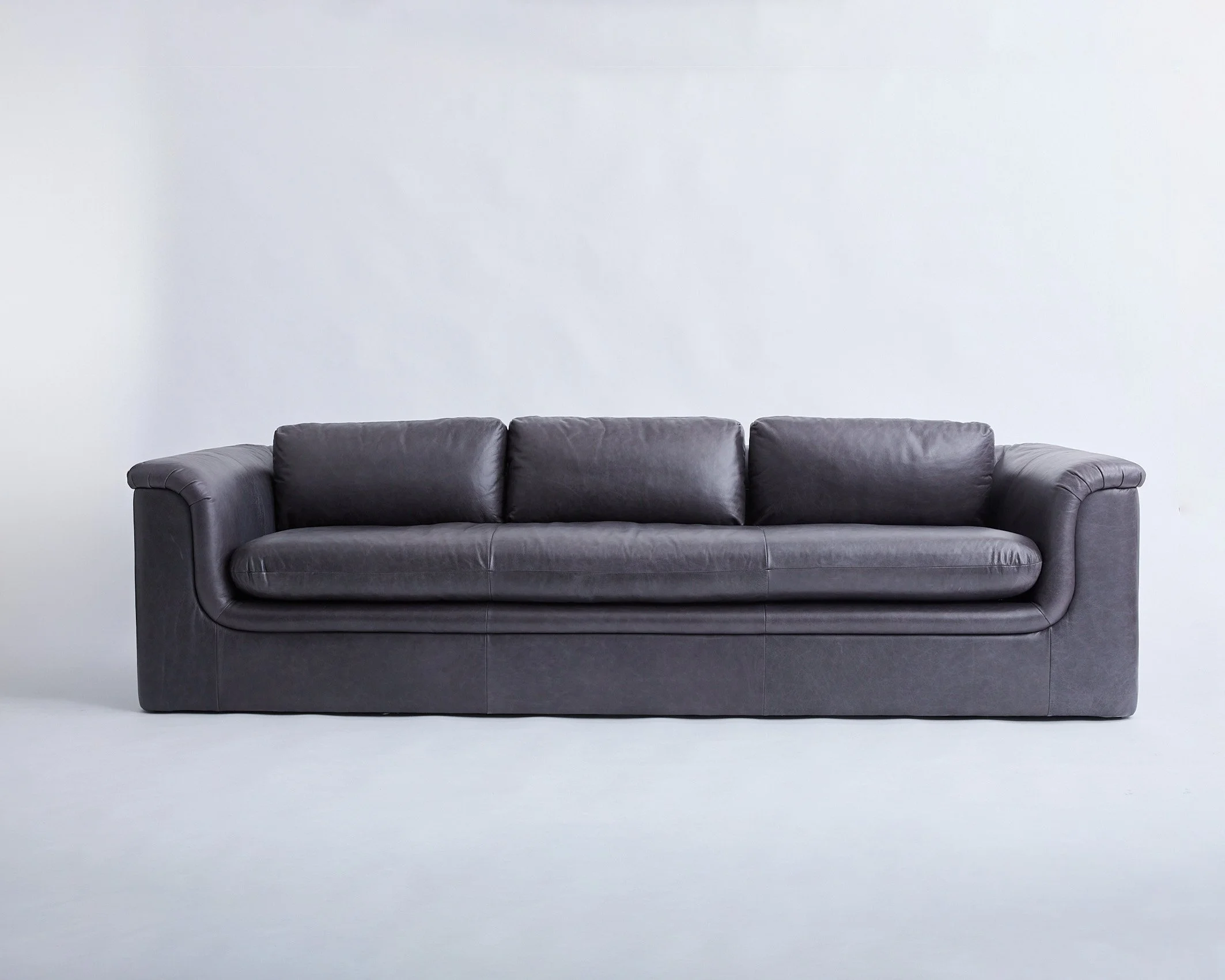 CHARCOAL LEATHER SOFA, $1000, H28" X W100" X D36", Single