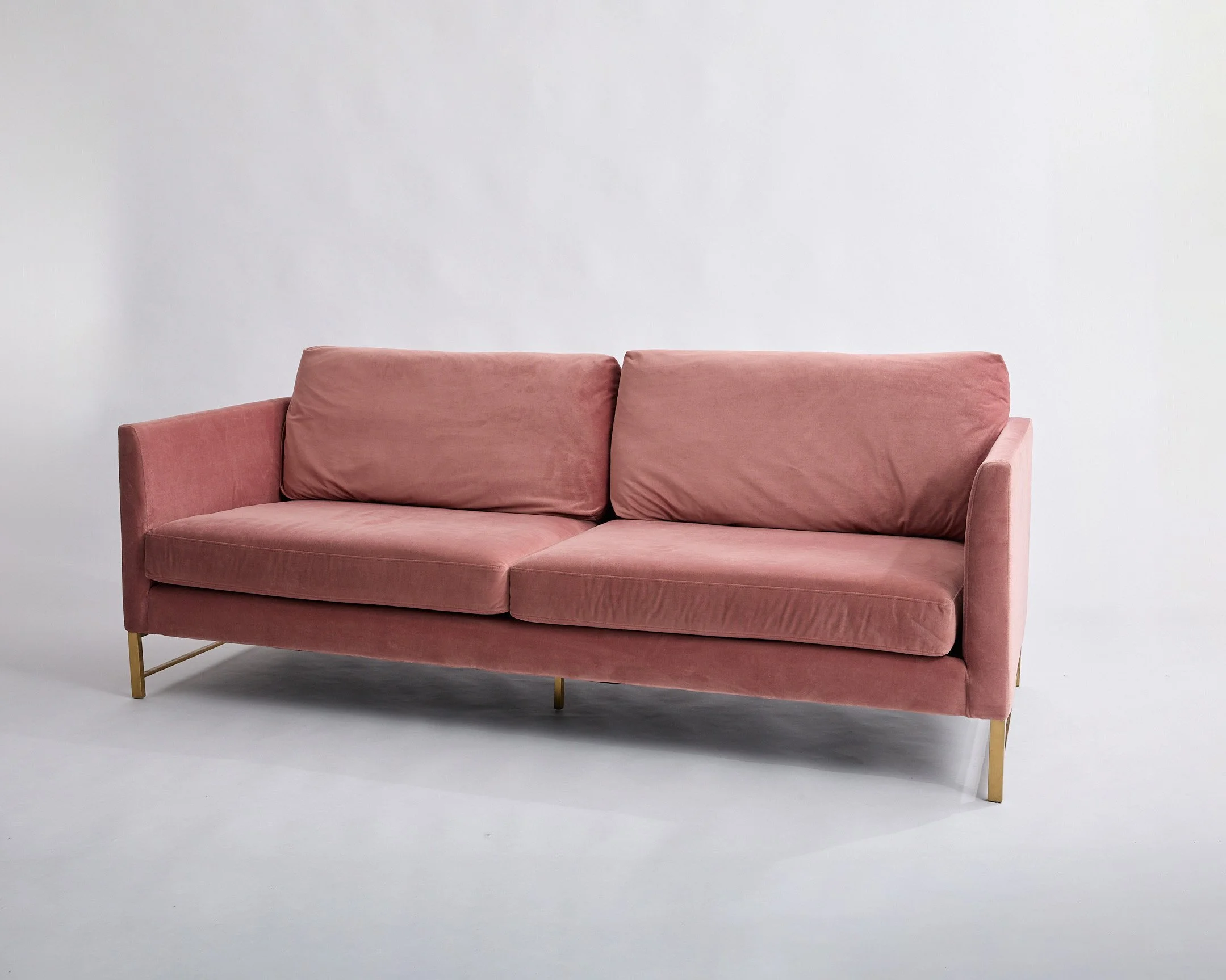 PINK VELVET SOFA, $250, H32" X W88" X D38", Single