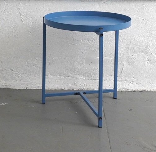 Blue Metal Tray Table, $25, H19" x W18" x D18", Single