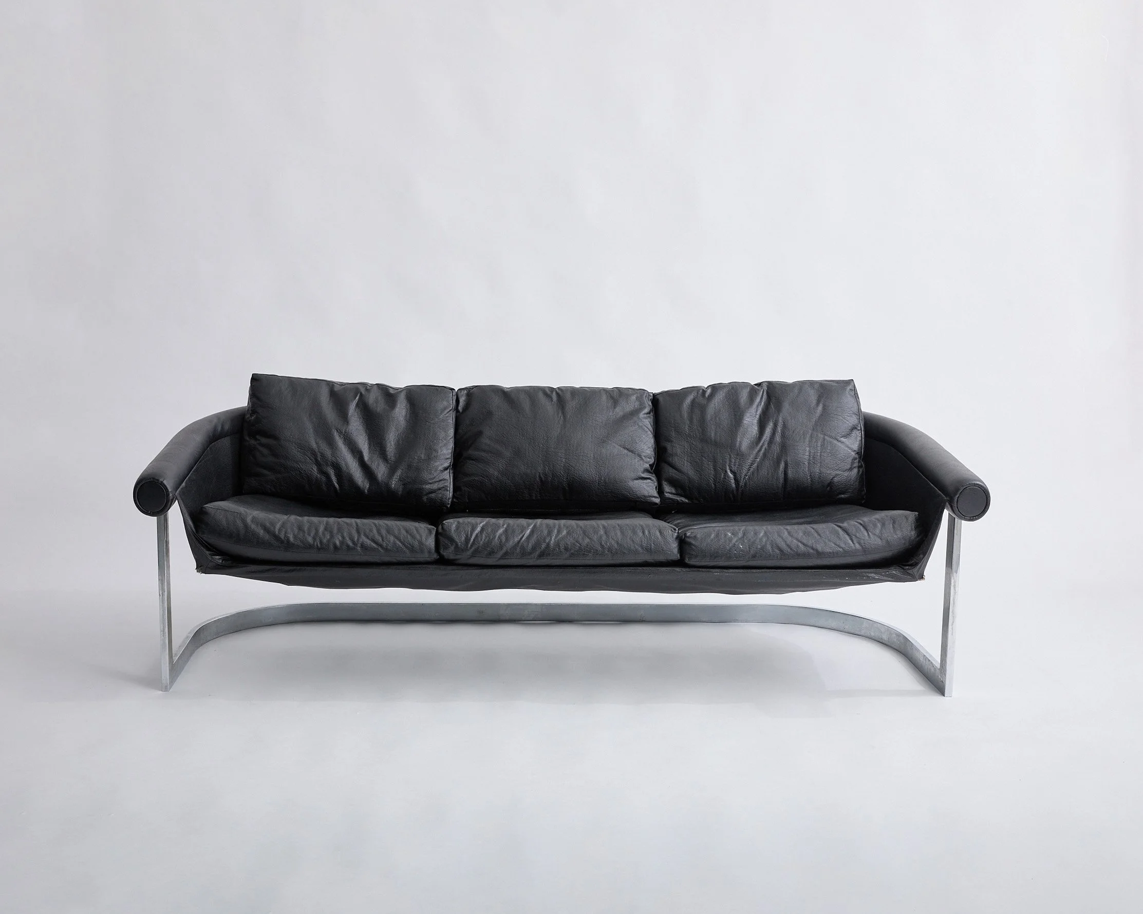 BLACK LEATHER LOVESEAT, $450, H26" X W76" X D36", Single