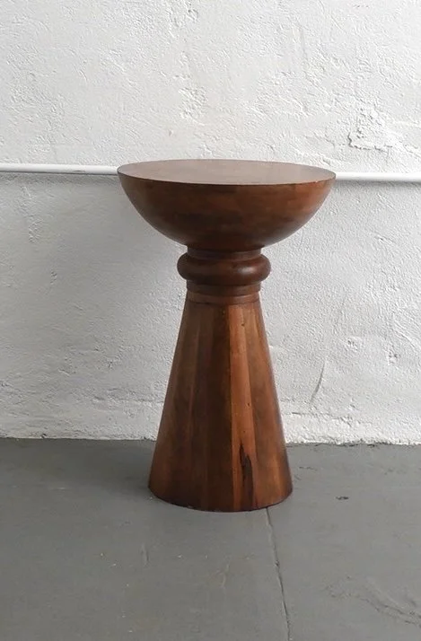 Walnut Spool Side Table, $45, H22" x W15" x D15", 2 Total