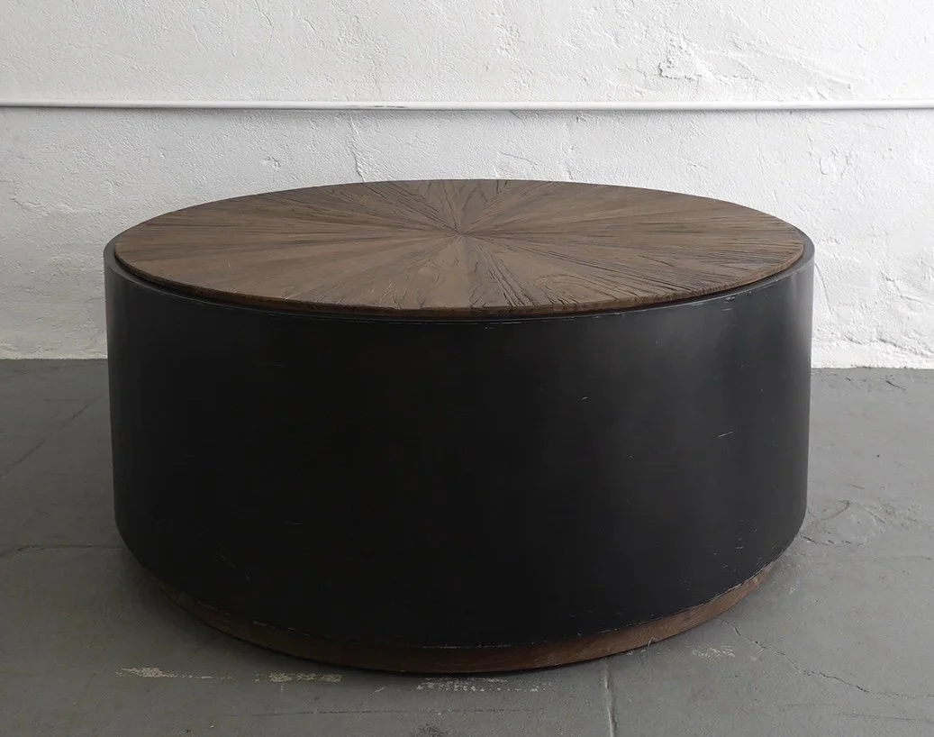 Black & Walnut Drum Coffee Table, $350, H16" x W40" x D40", Single
