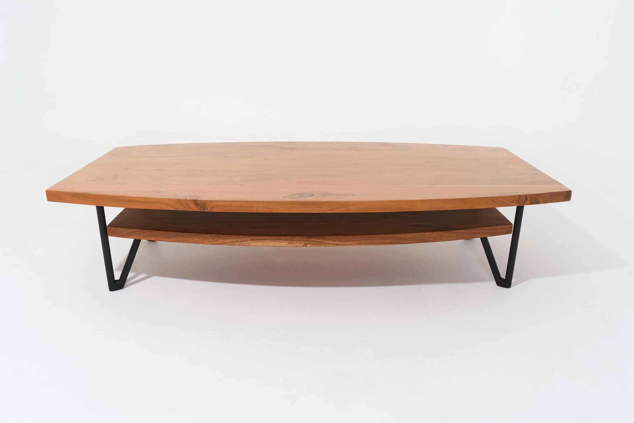 LOW TWO-TIER MODERN NATURAL WOOD COFFEE TABLE, $130, H10" X W24" X D44", #01317, SINGLE