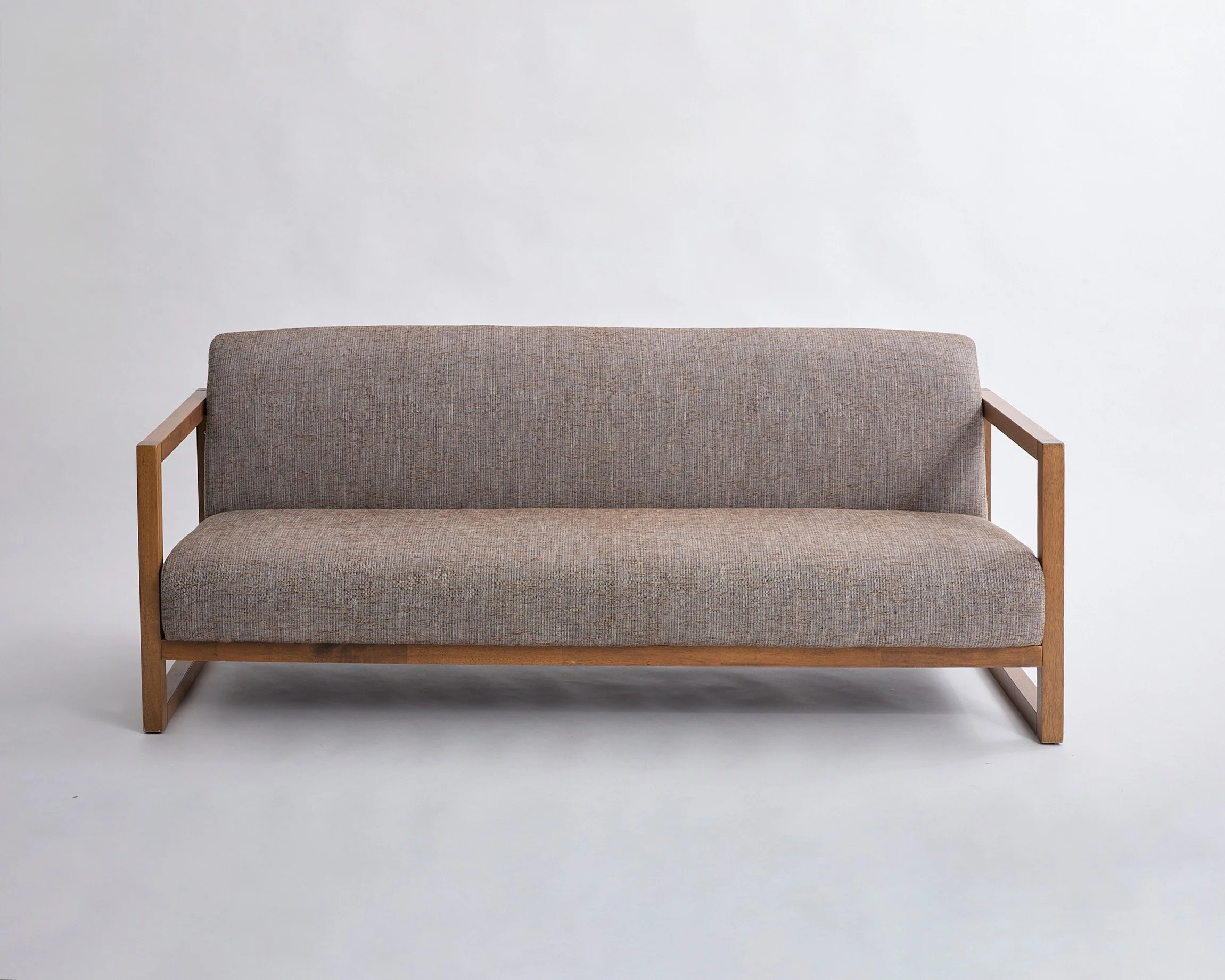 TAUPE & WOOD SOFA, $300, H32" X W75" X D32", Single