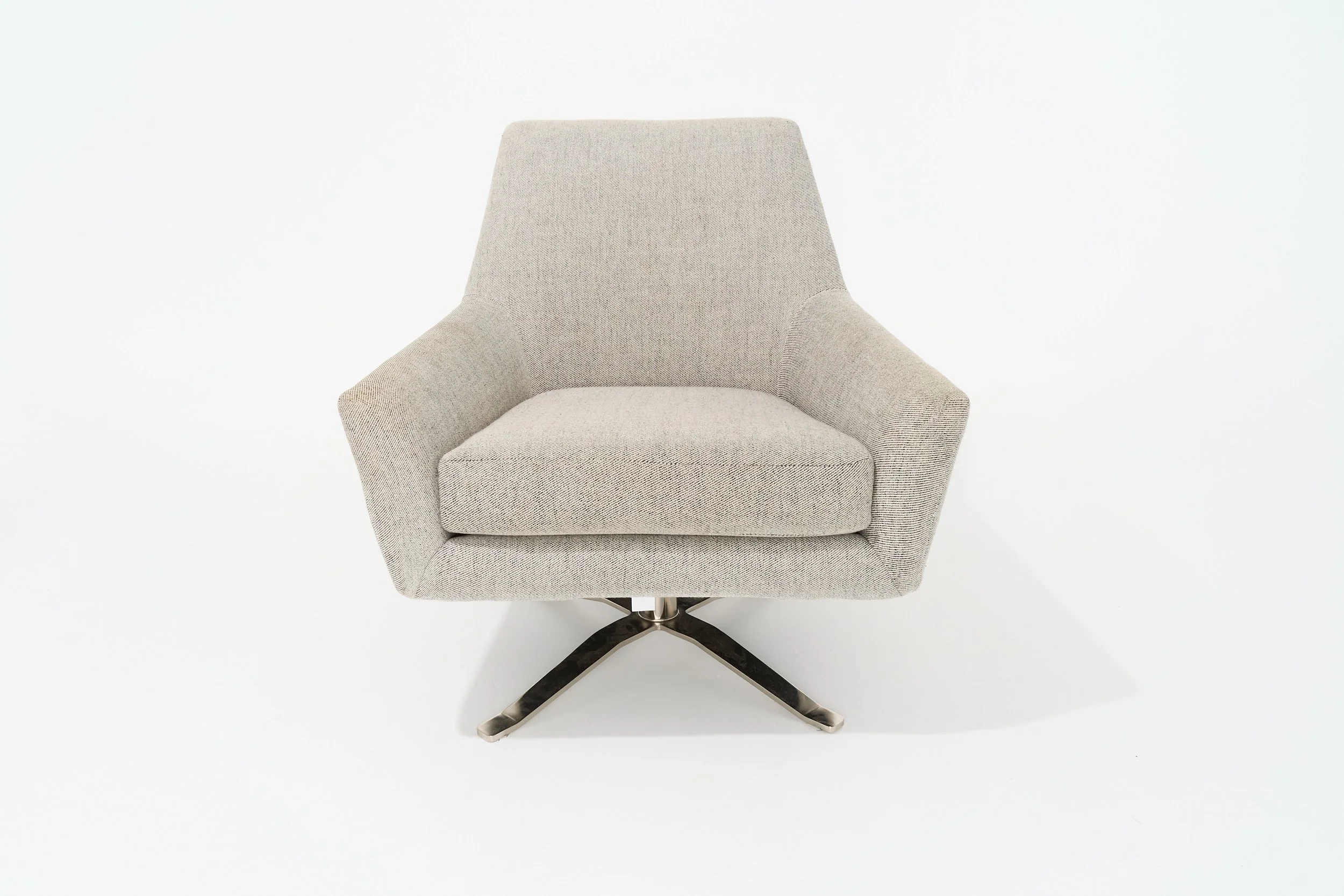 HAIRLIEN STRIPE GRAY LINEN SWIVEL ACCENT CHAIR, $150, H32" X W30" X D32", #04215, SINGLE
