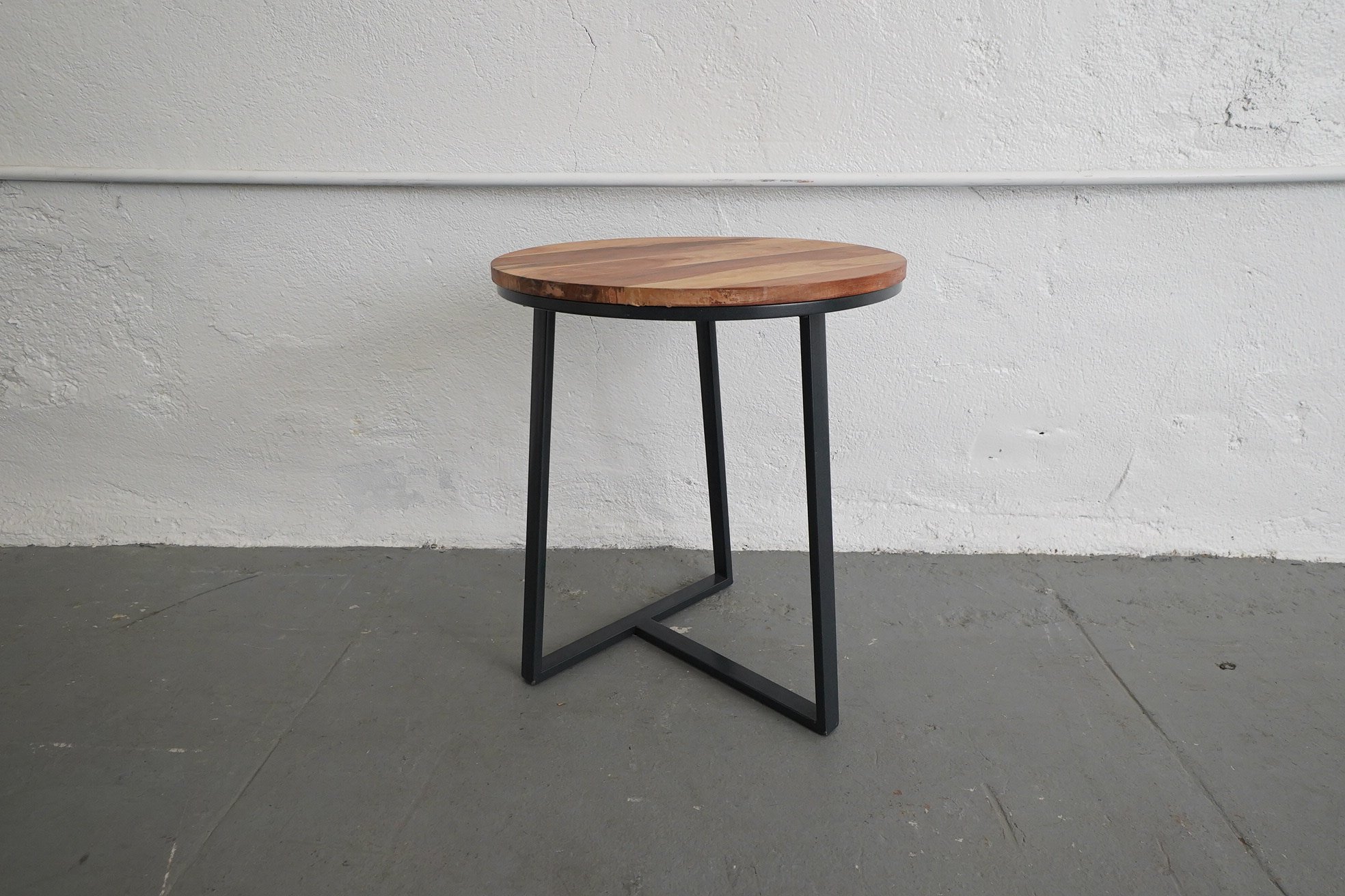 Acacia & Black Metal Side Table, $30, H19" x W16" x D16", Single