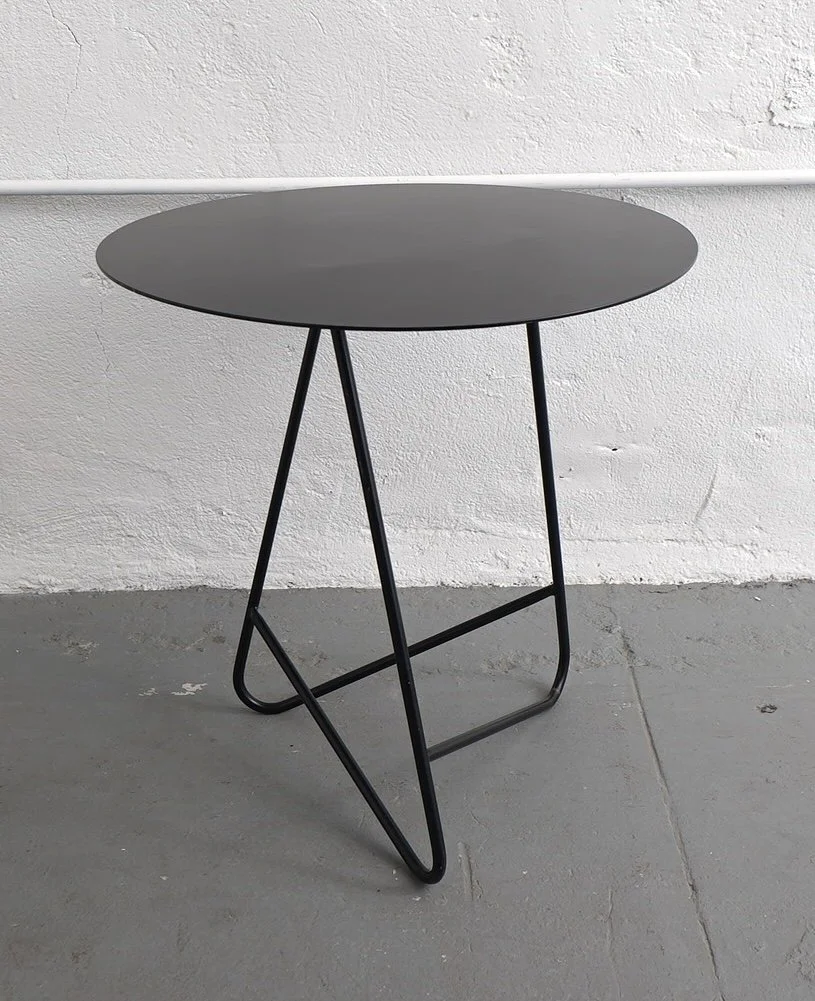 Round Black Metal Side Table, $75, H22" x  W21"x D21",  Single