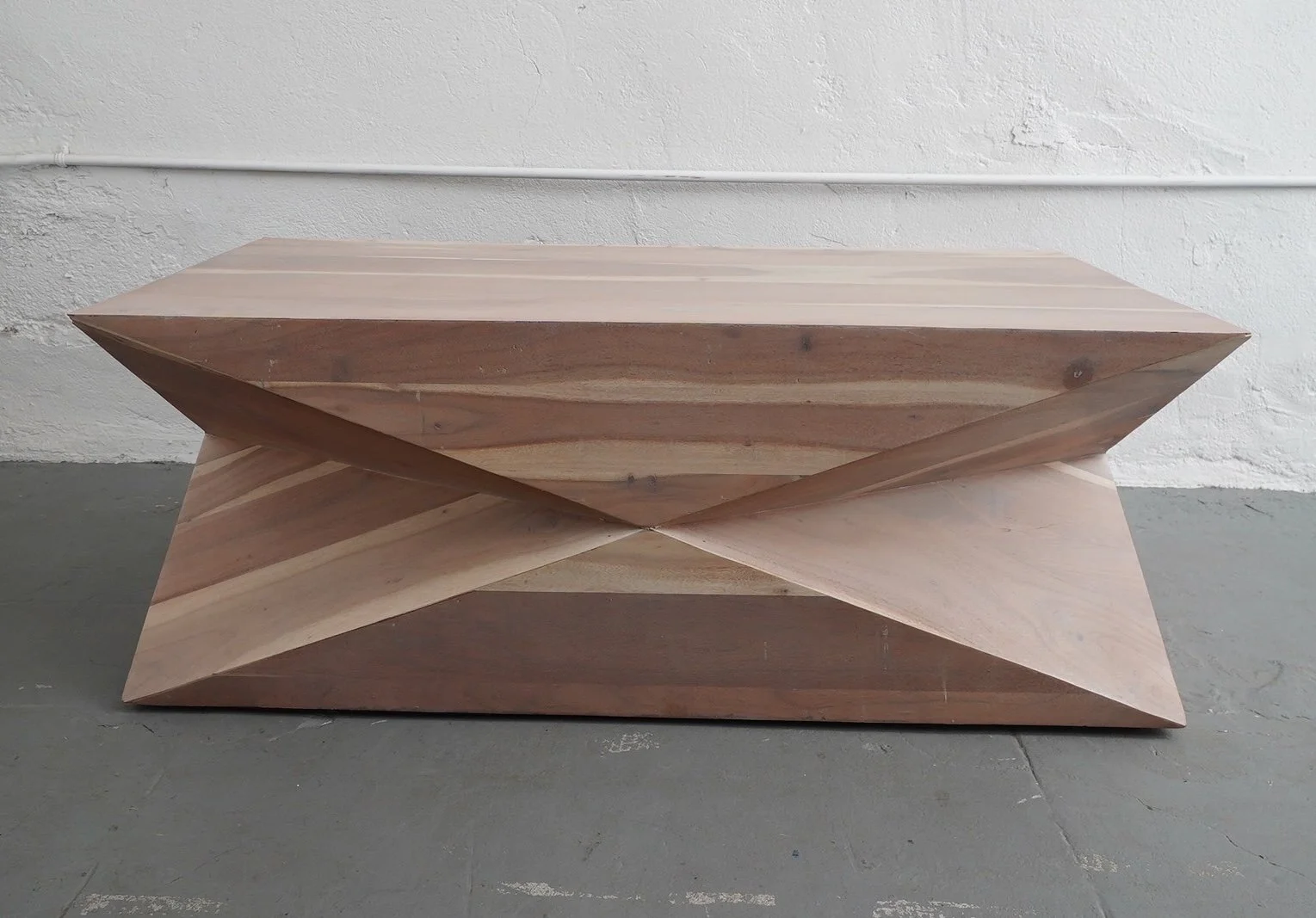 Geometric Wood Block Coffee Table, $100, H18" x W48" x D24", Single