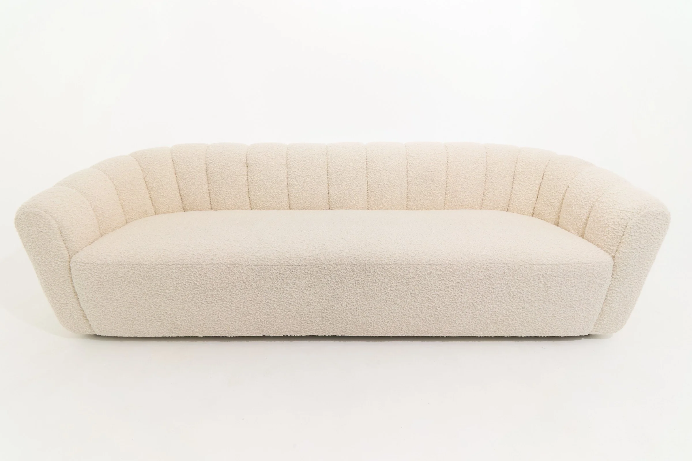 Cream Boucle Channel 3 Seater Sofa, $360, H28" X W94" X D32", #03092, Single
