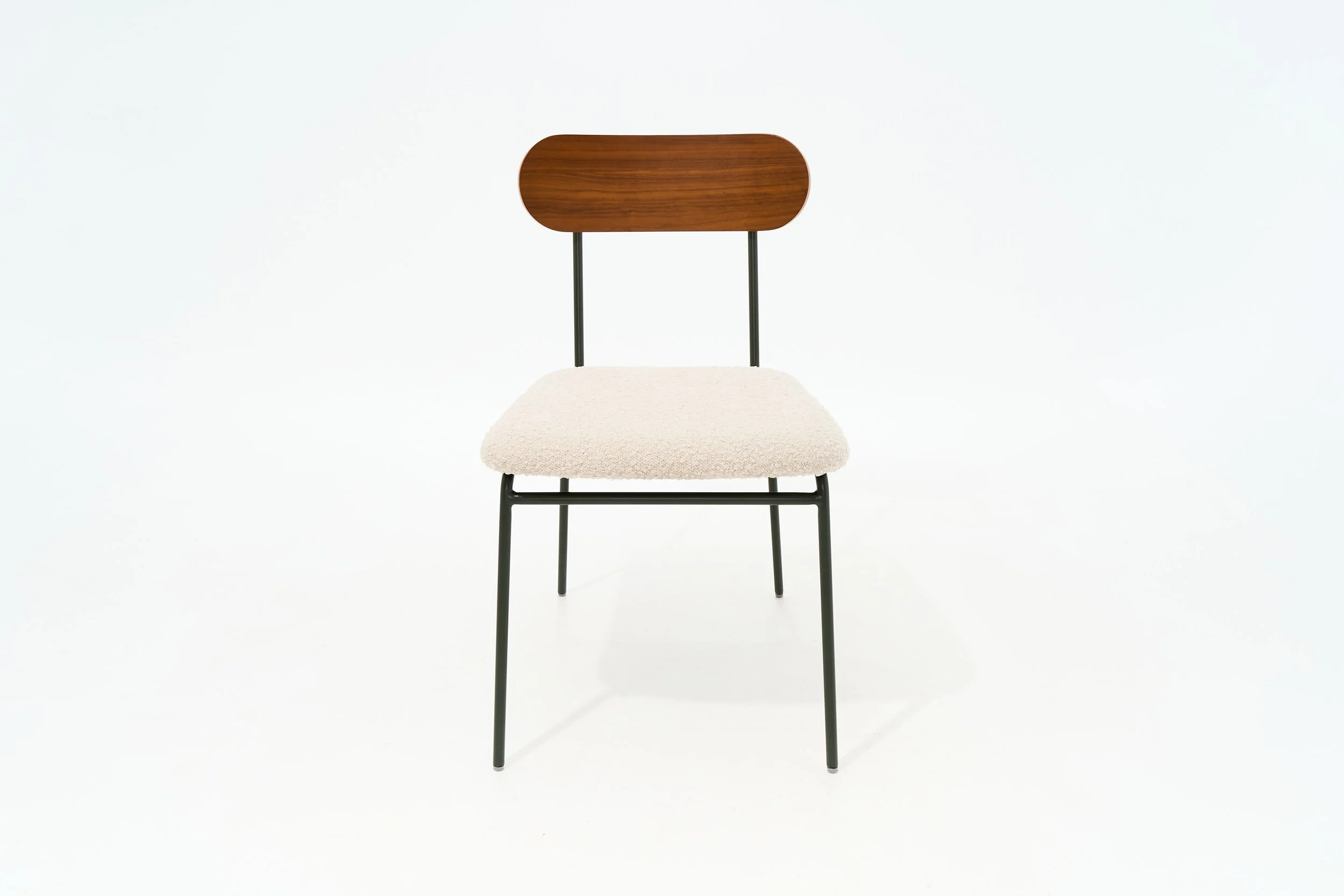 BOUCLE & NATURAL WOOD MODERN CHAIR, $65, H31" X W18" D21", #03473, SINGLE