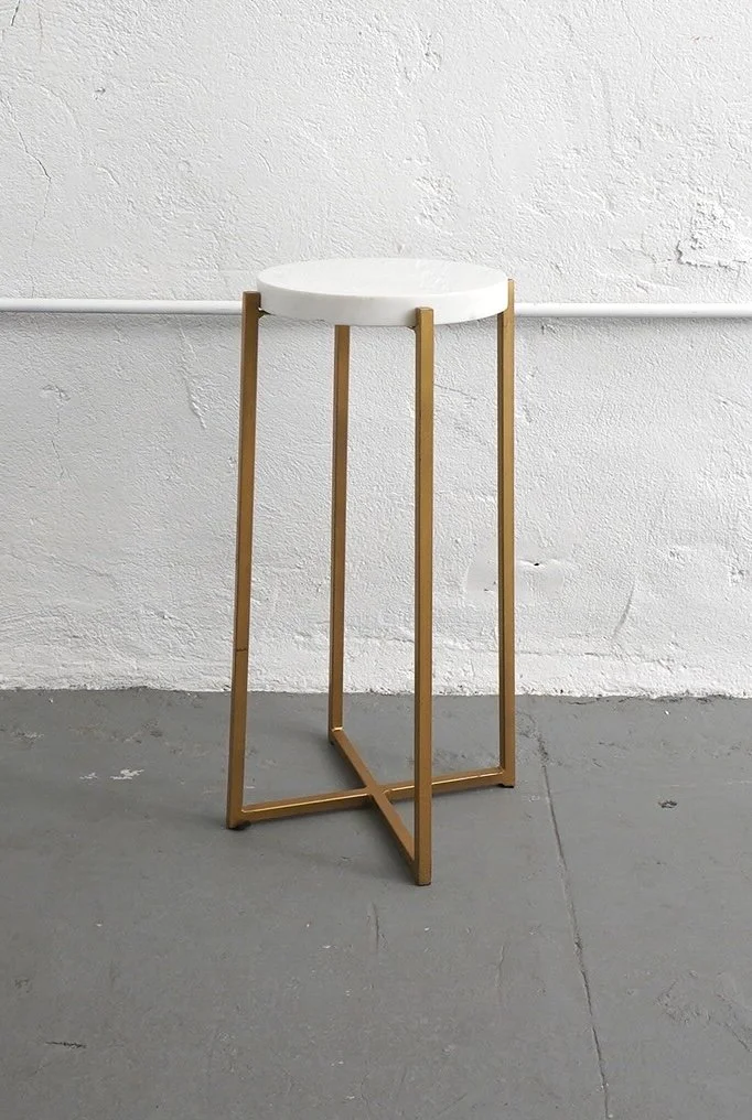 Brass & Marble Petite End Table, $35, H18.5" x W12" x D12", Single